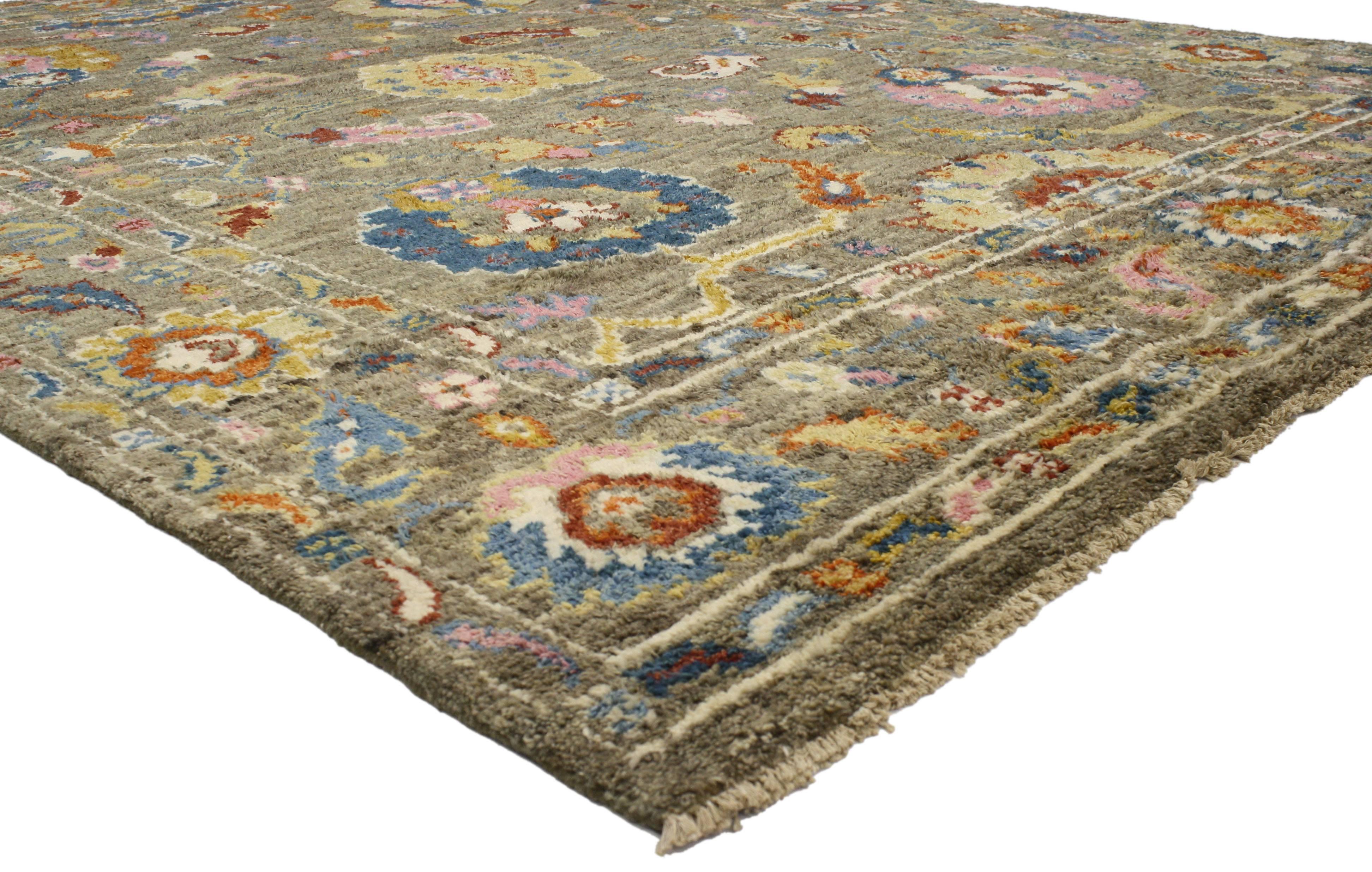 Modern Oushak Style Rug with Bright Colors, Contemporary Oushak Rug In Excellent Condition In Dallas, TX