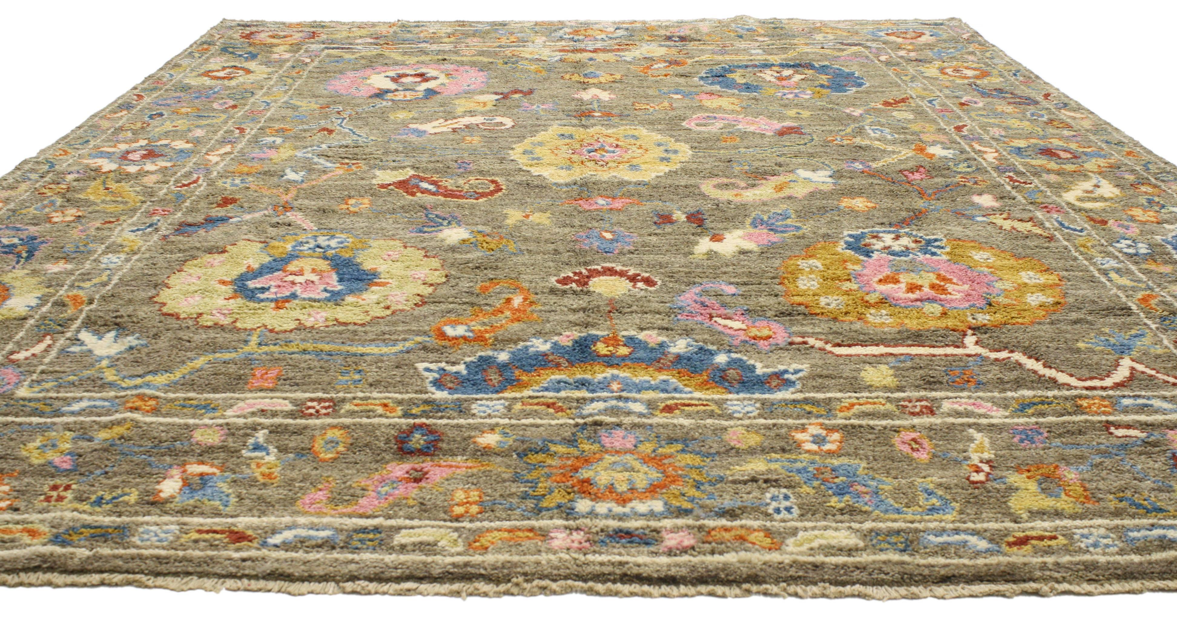 Hand-Knotted Modern Oushak Style Rug with Bright Colors, Contemporary Oushak Rug
