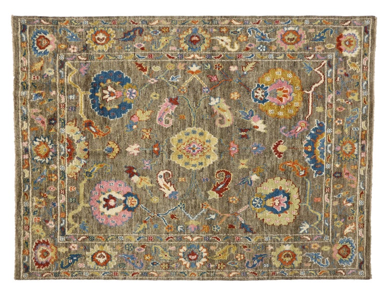 Modern Oushak Style Rug with Bright Colors, Contemporary Oushak Rug at