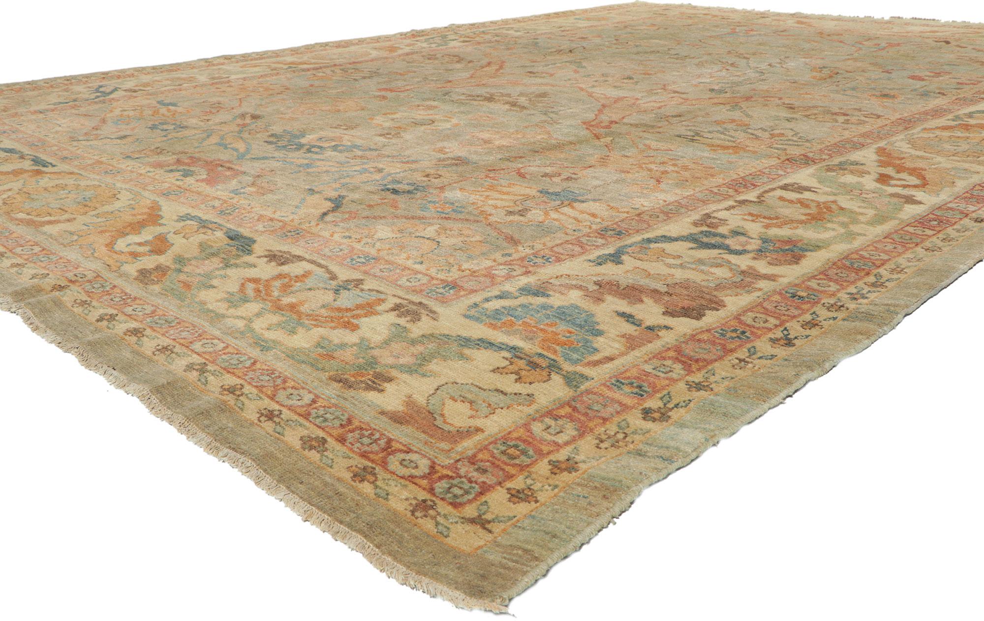 76555 New Neoclassical Style Turkish Oushak Area Rug, Oversized Rug. Embodying the highly decorative Neoclassical style and transitional colors sought by many, this new Turkish Oushak area rug highlights a visually striking composition. Featuring a
