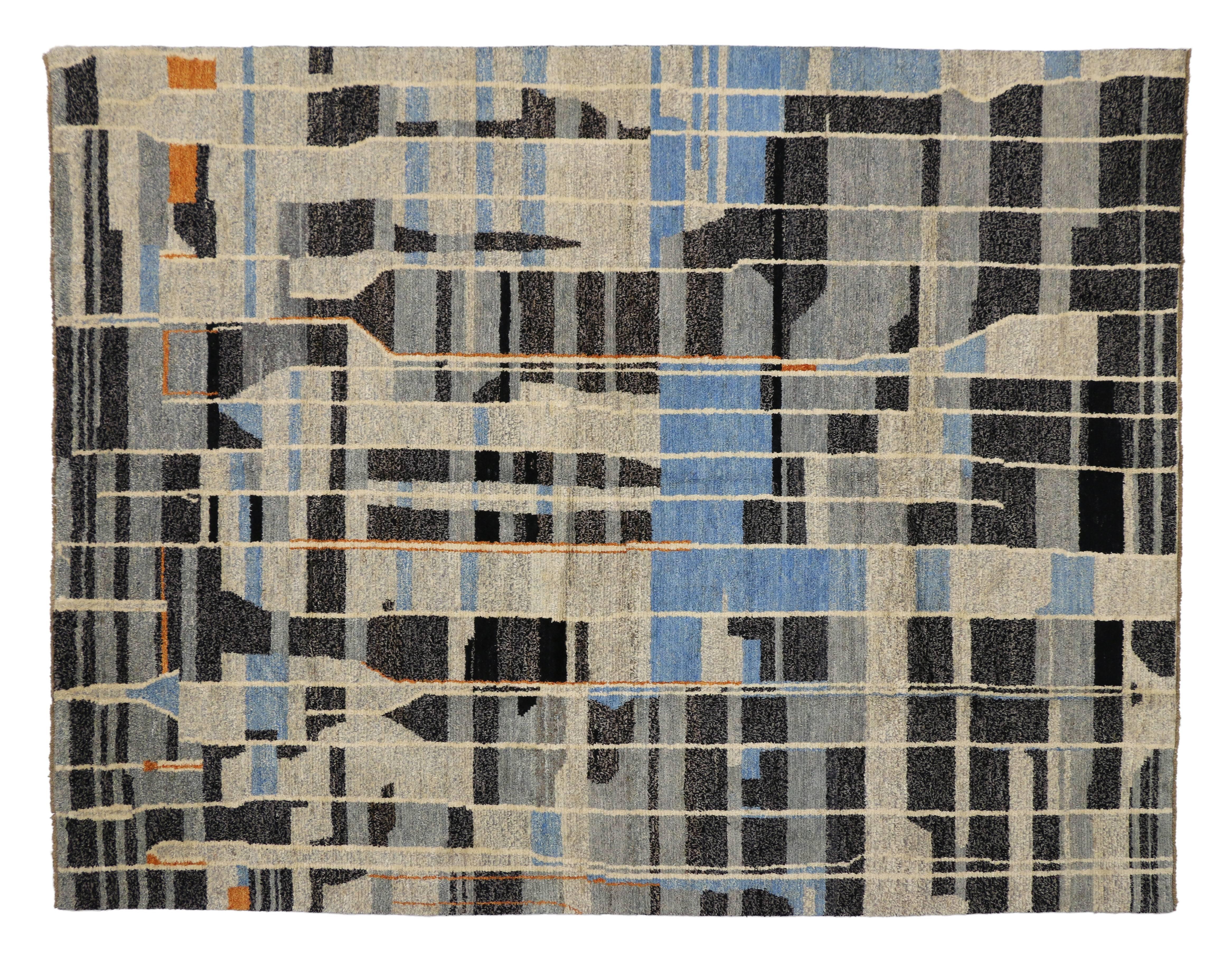 Hand-Knotted Contemporary Moroccan Style Rug with Modern Design