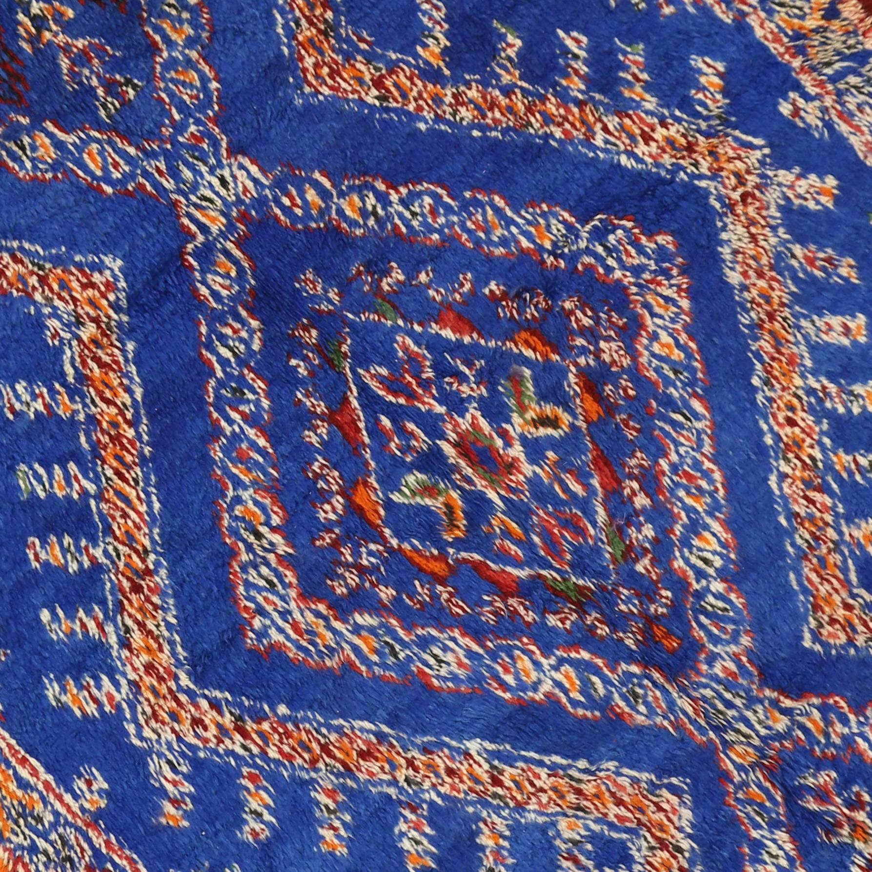 Hand-Knotted Blue Beni Ourain Moroccan Rug with Mid-Century Modern Style