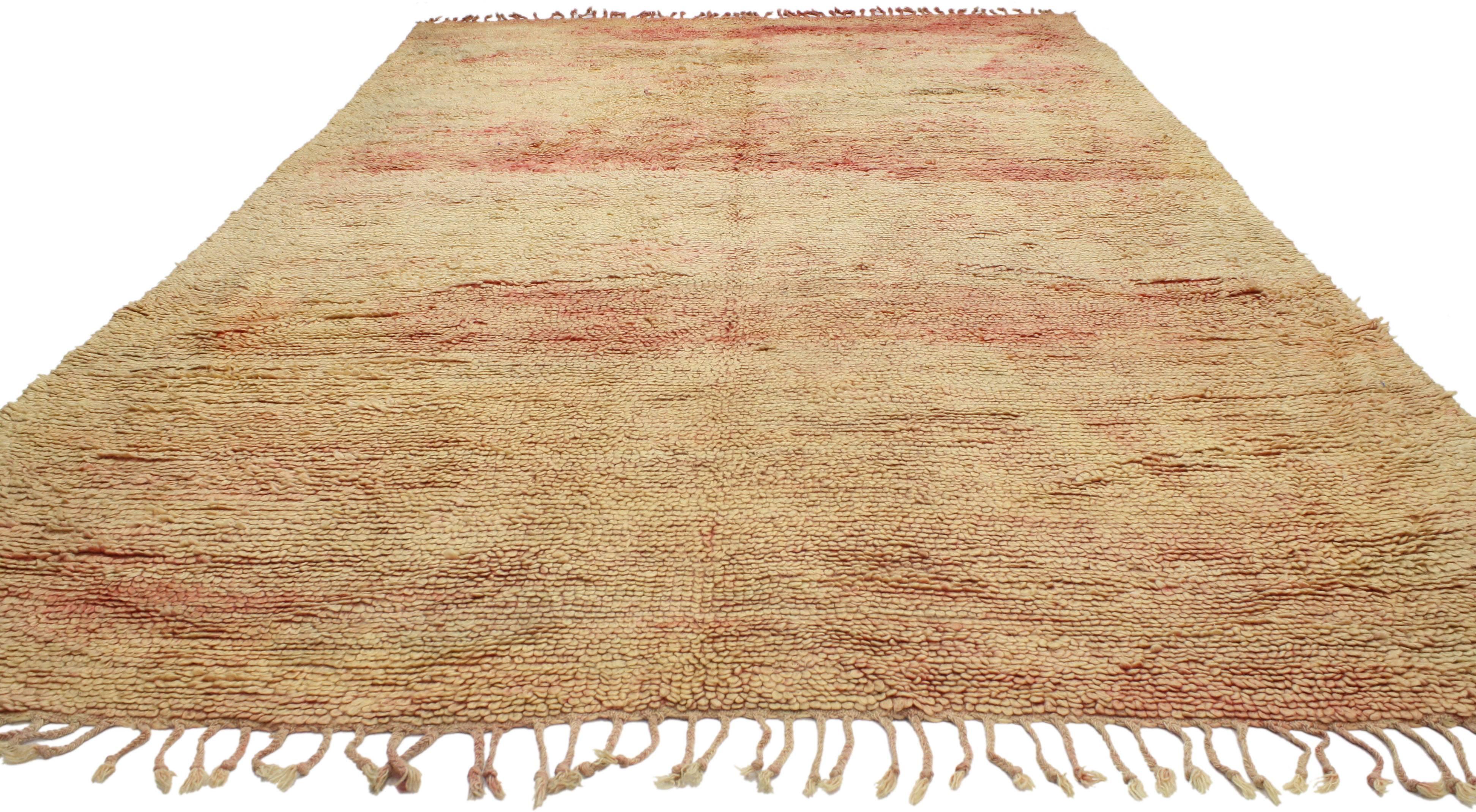 20638 Vintage Berber Moroccan Rug with Expressionist and Pointillism Post-Modern Style. This hand-knotted wool vintage Berber Moroccan rug features a Pointillism Style and Abstract Expressionism, reminiscence of a a speckled robin's egg. The