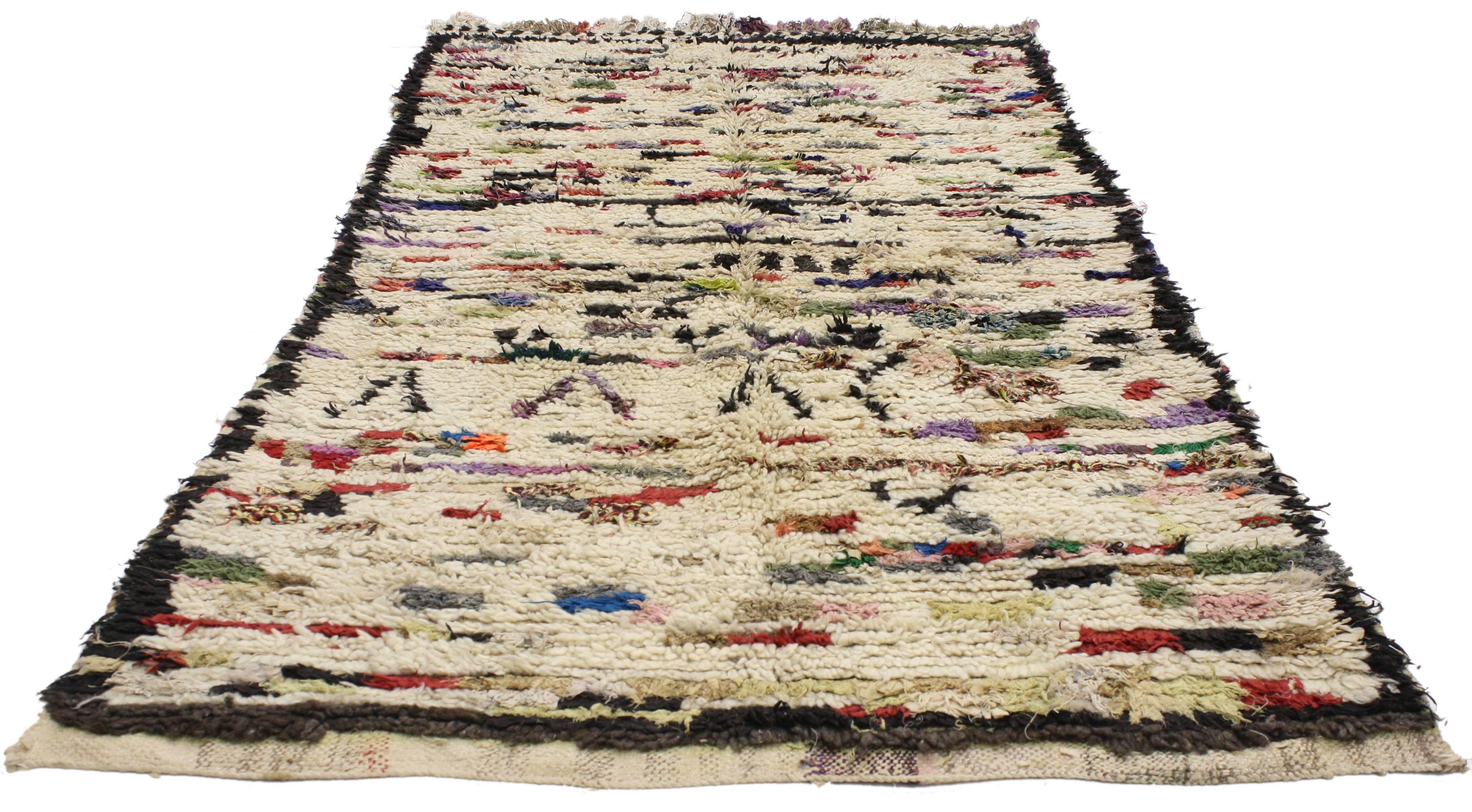 Hand-Knotted Vintage Berber Moroccan Azilal Rug with Abstract Expressionist Post-Modern Style For Sale