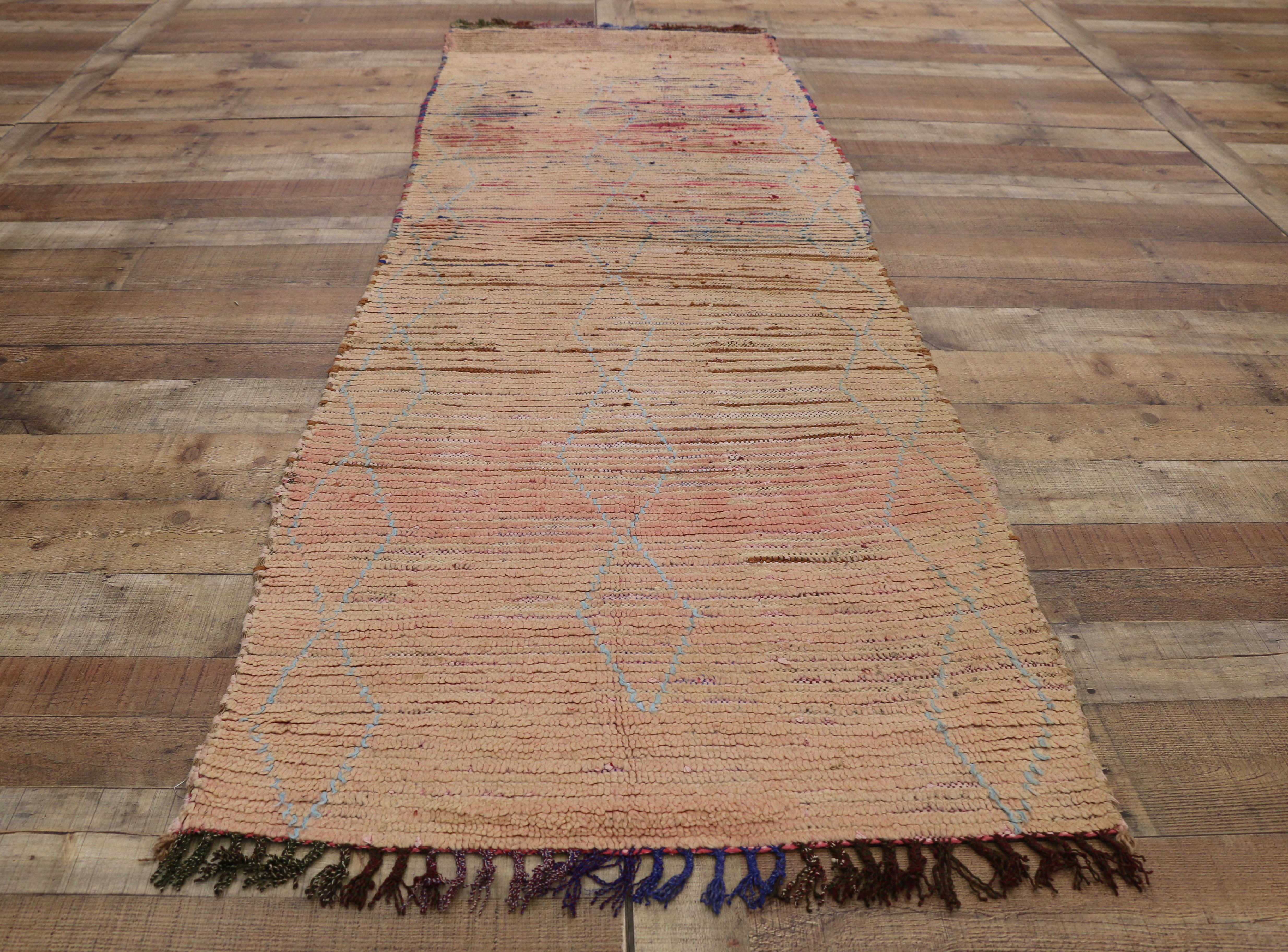 Wool Vintage Berber Moroccan Runner with Soft Pastel Colors and Hygge Style