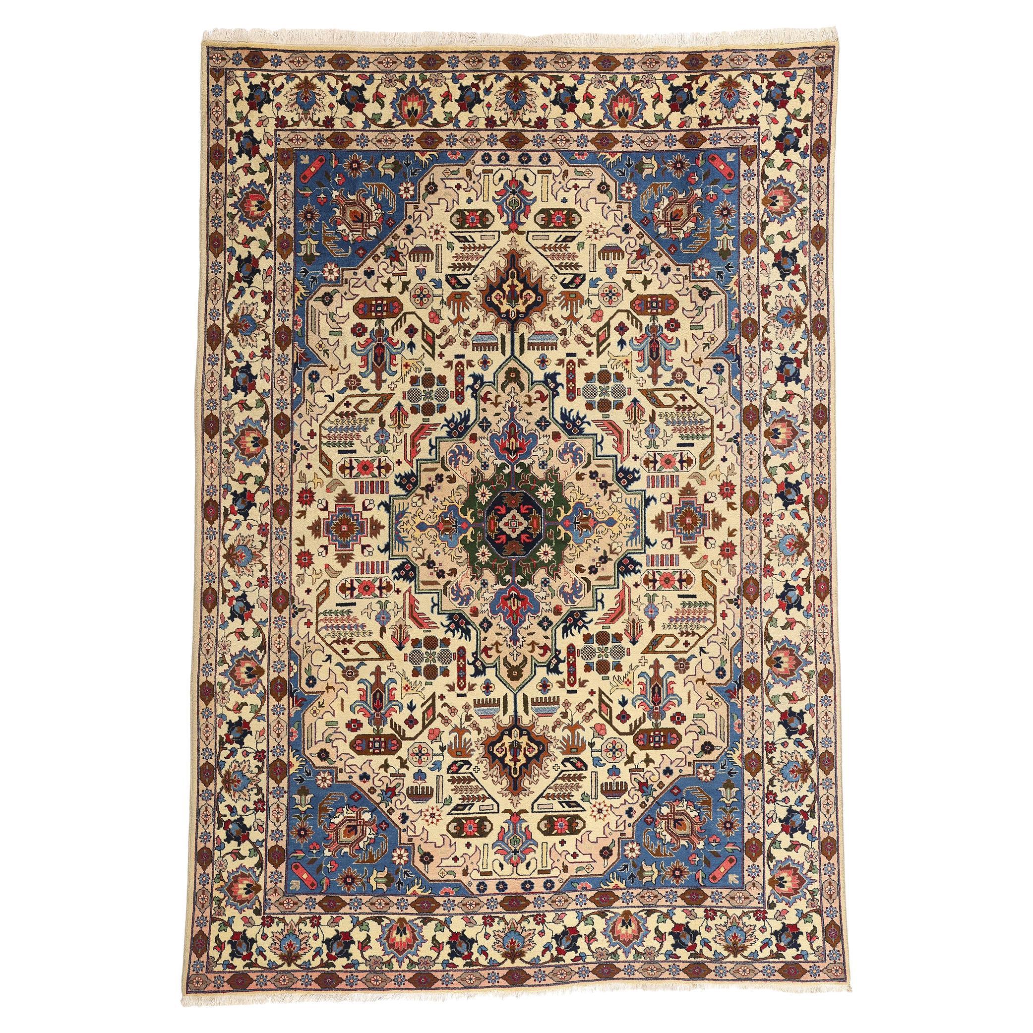 Alfombra Persa Tabriz Vintage de Estilo Tradicional Moderno