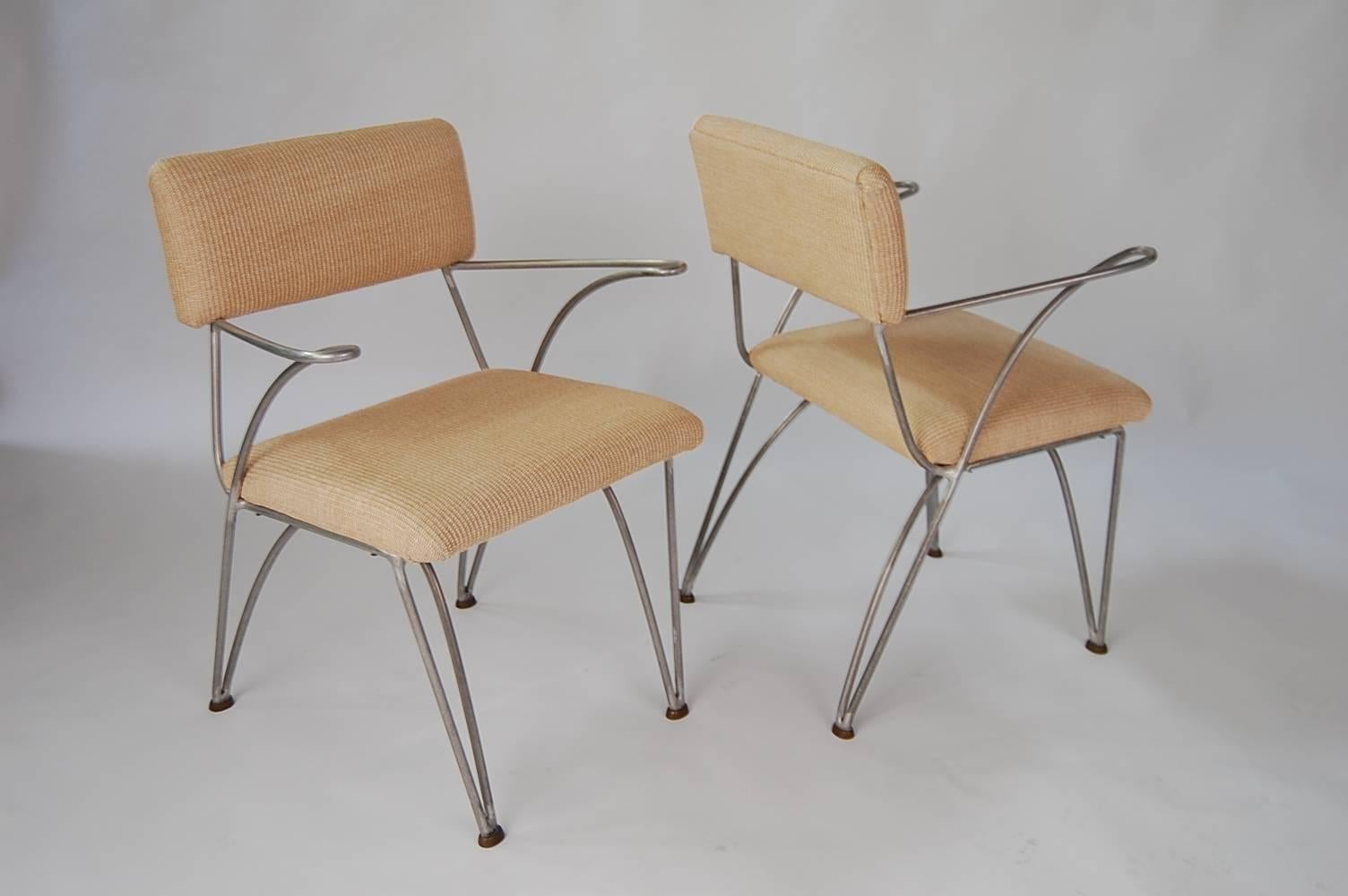 American Pair of Modernist Chairs in Aluminum and Bronze