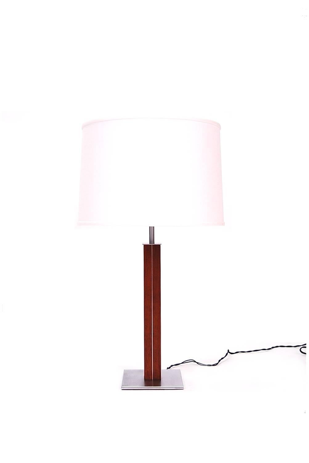 American Pair of Nessen Table Lamps in Teak and Stainless Steel