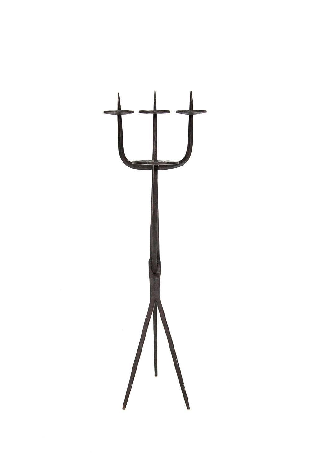 Mid-Century Modern Large Hand-Wrought Iron Candleholder For Sale