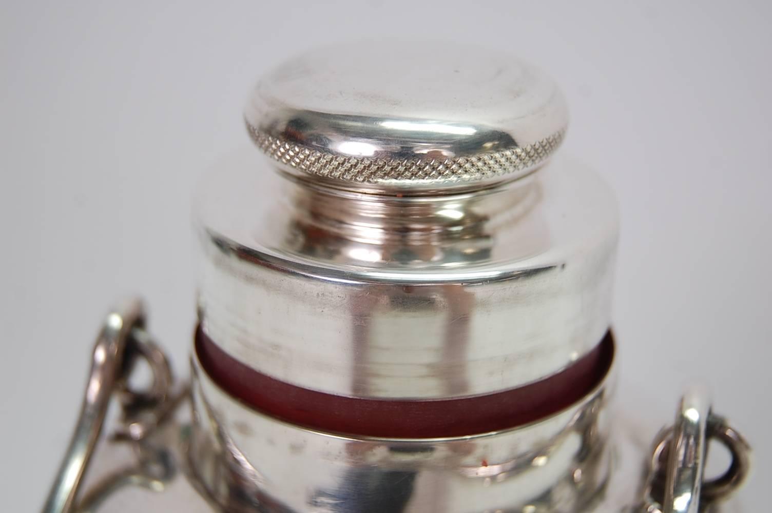Iconic 1930s Asprey Silver Plate Art Deco Ships Lantern Cocktail Shaker In Good Condition In Providence, RI