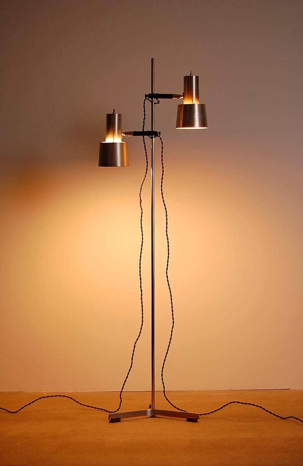 Floor Lamp in Stainless Steel and Teak by Fog & Mørup (Skandinavische Moderne)