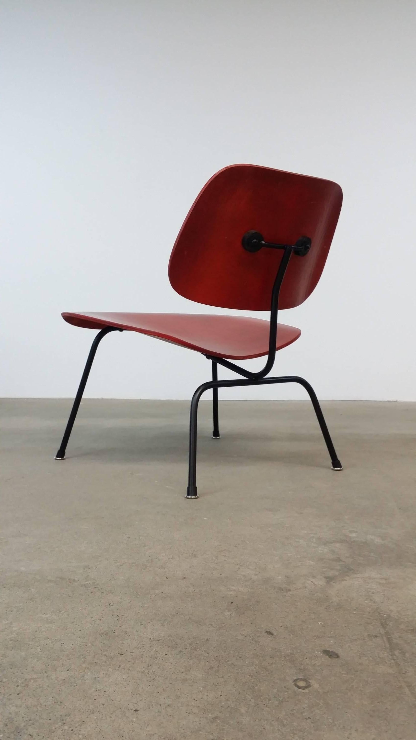 Mid-Century Modern Fully Restored Early Red Aniline Dye Eames LCM