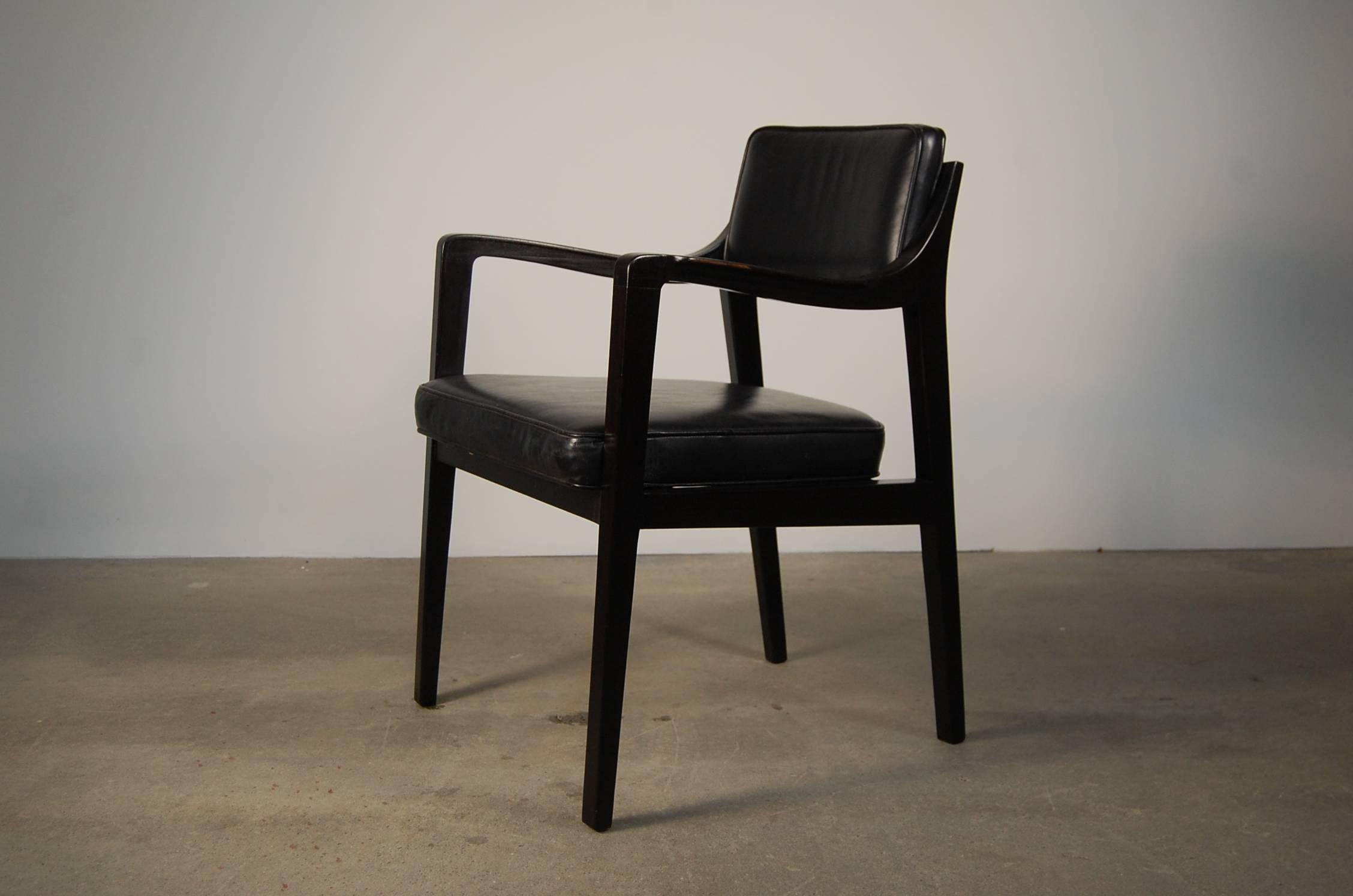 Mid-Century Modern Pair of Dunbar Chairs in Black Leather For Sale