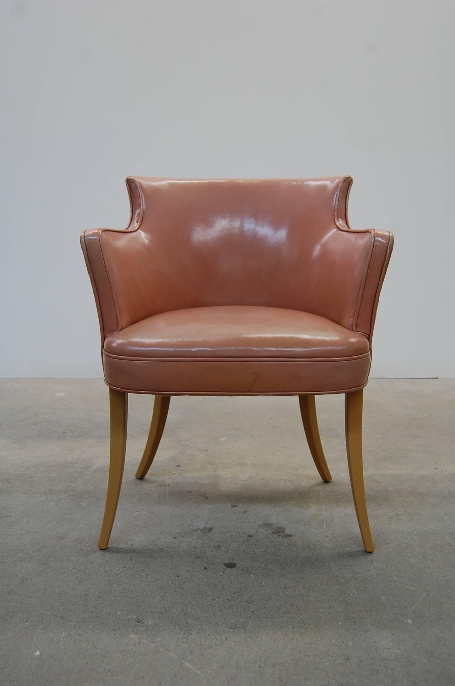 Mid-Century Modern Set of Four Early Dunbar Dining Chairs in Leather For Sale