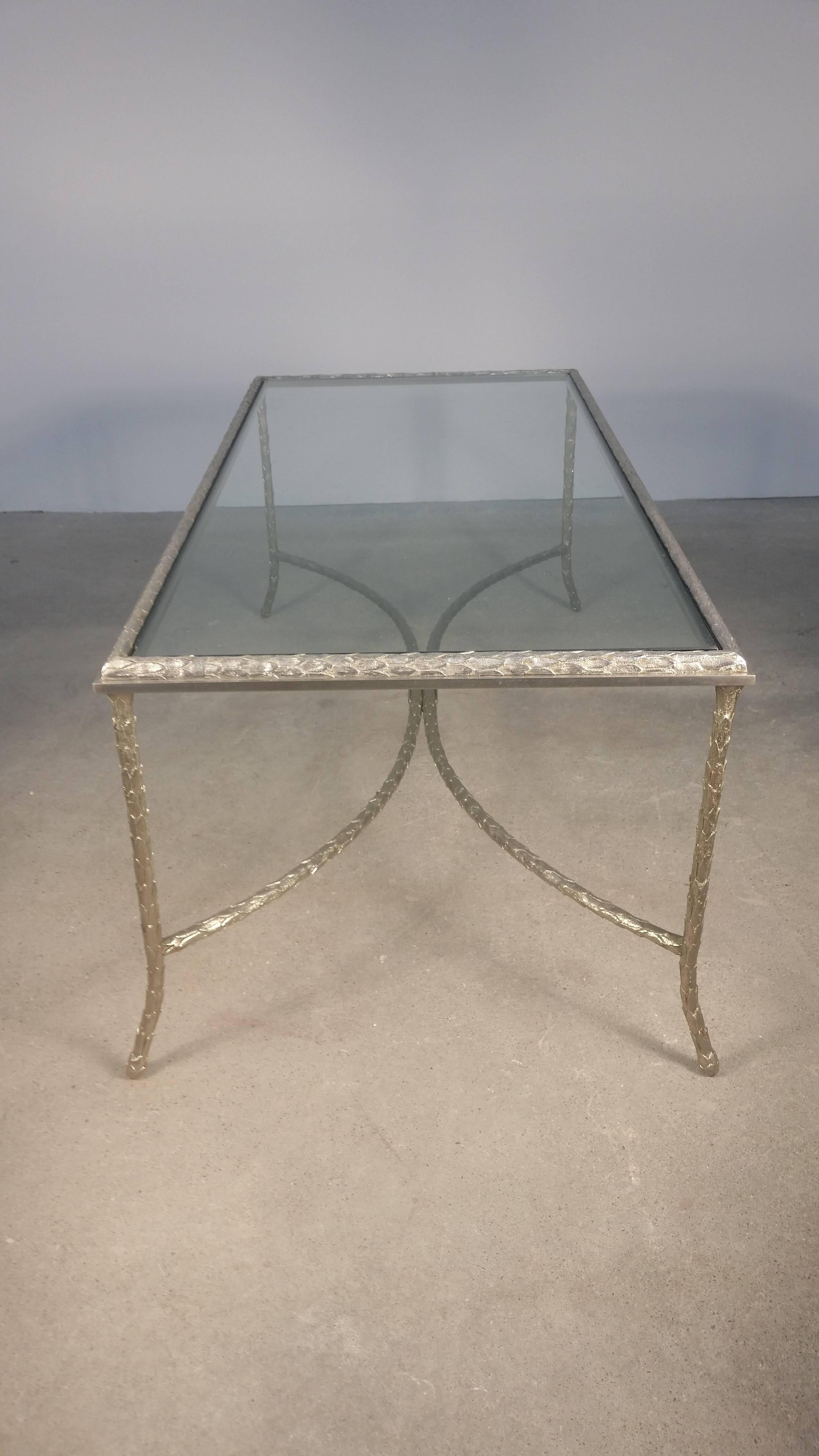 French Large Silvered Bronze Cocktail Table by Maison Baguès