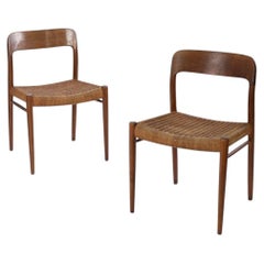 Neils O. Möller Model 77 Dining Chairs, Teak & Papercord, 1960s