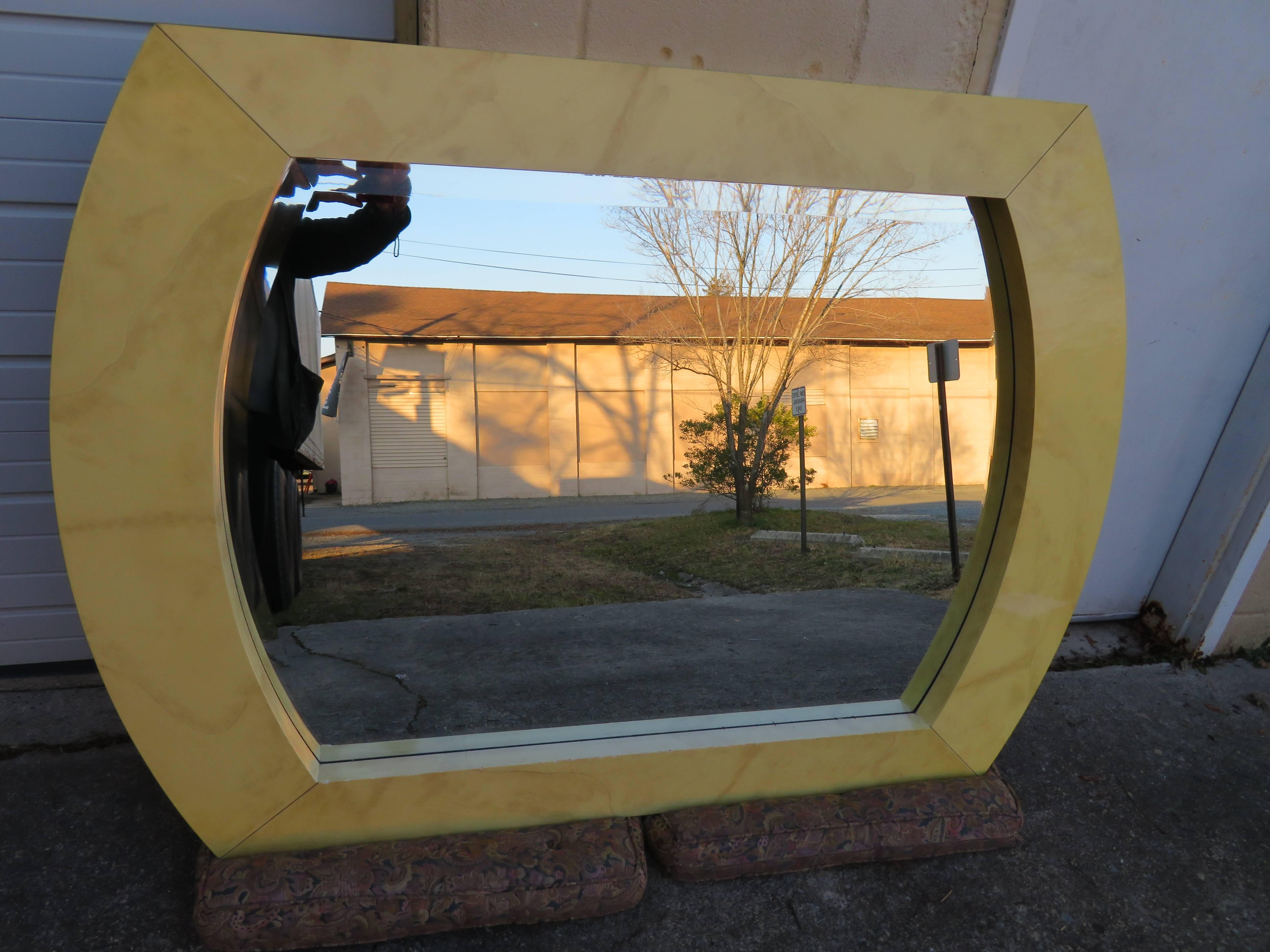 Large-Scale Goatskin Karl Springer Style Mirror For Sale 2