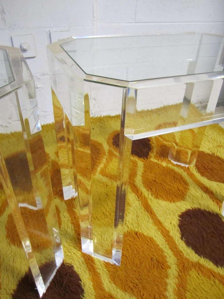 American Fabulous Pair of Charles Hollis Jones Lucite Side End Tables Mid-Century Modern