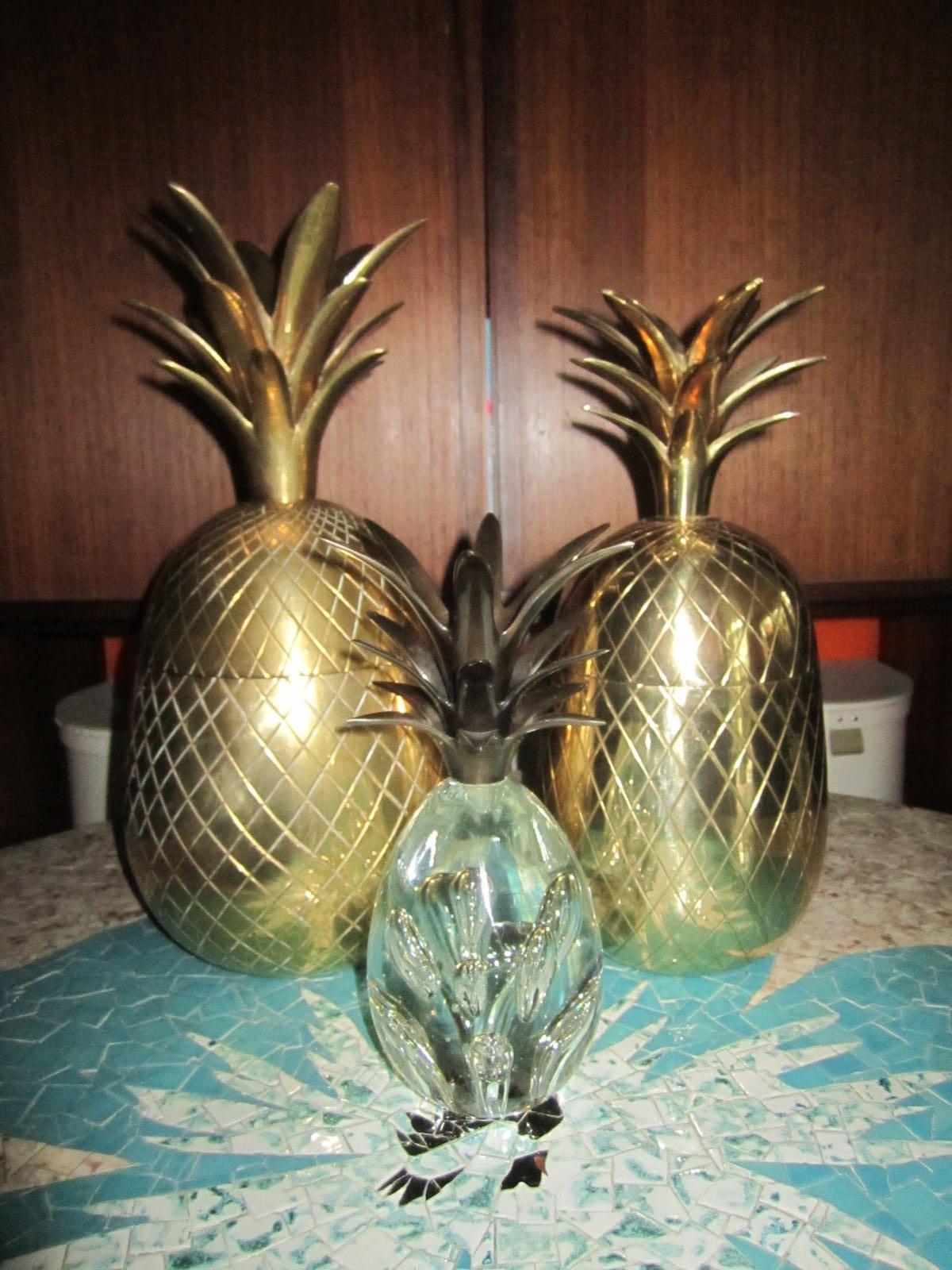 Set of Three Brass Pineapples Ice Bucket or Trinket Boxes, Mid-Century Modern For Sale 2