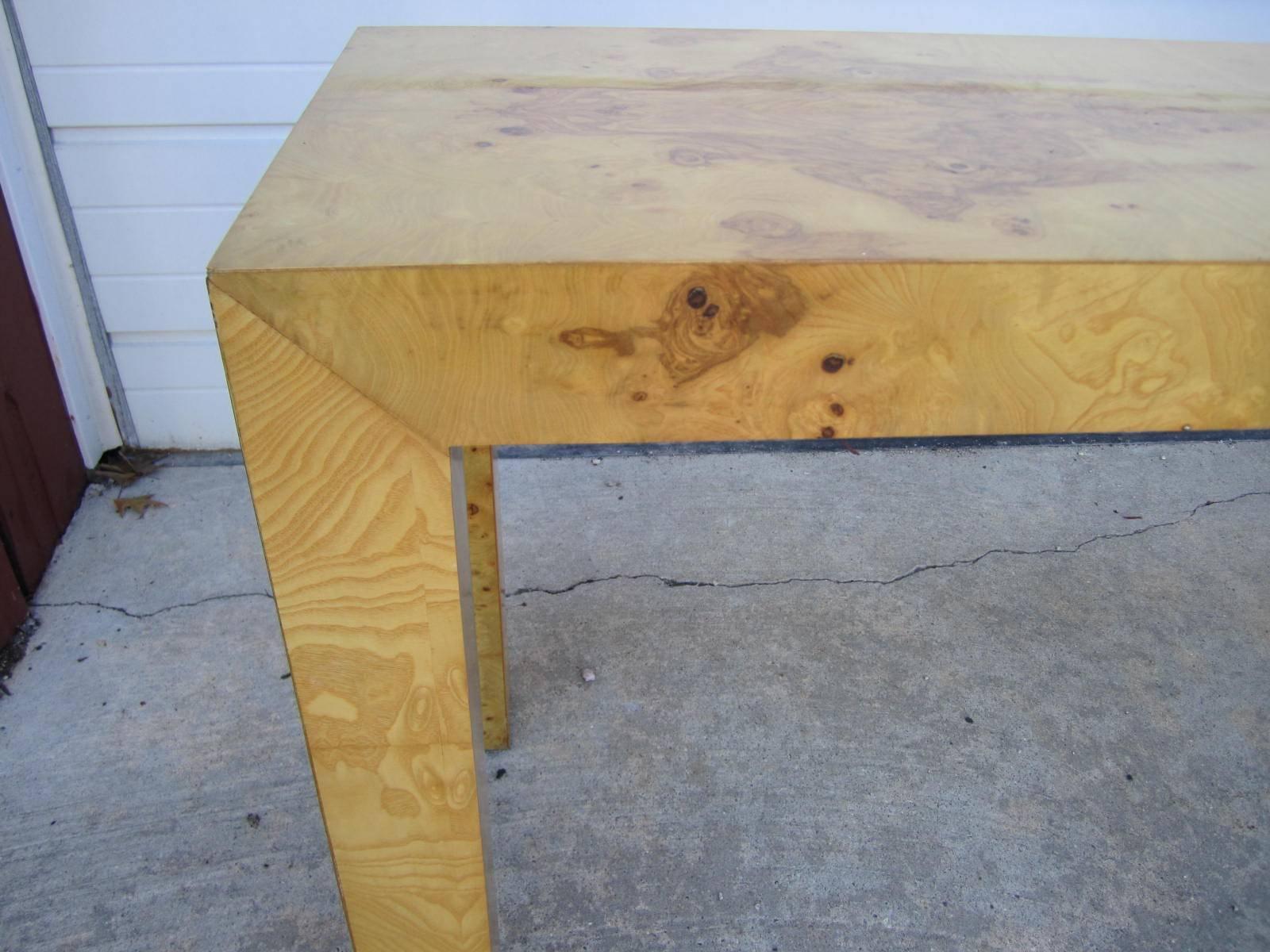 Late 20th Century  Milo Baughman Burled Olivewood Console Table, Mid-Century Modern For Sale