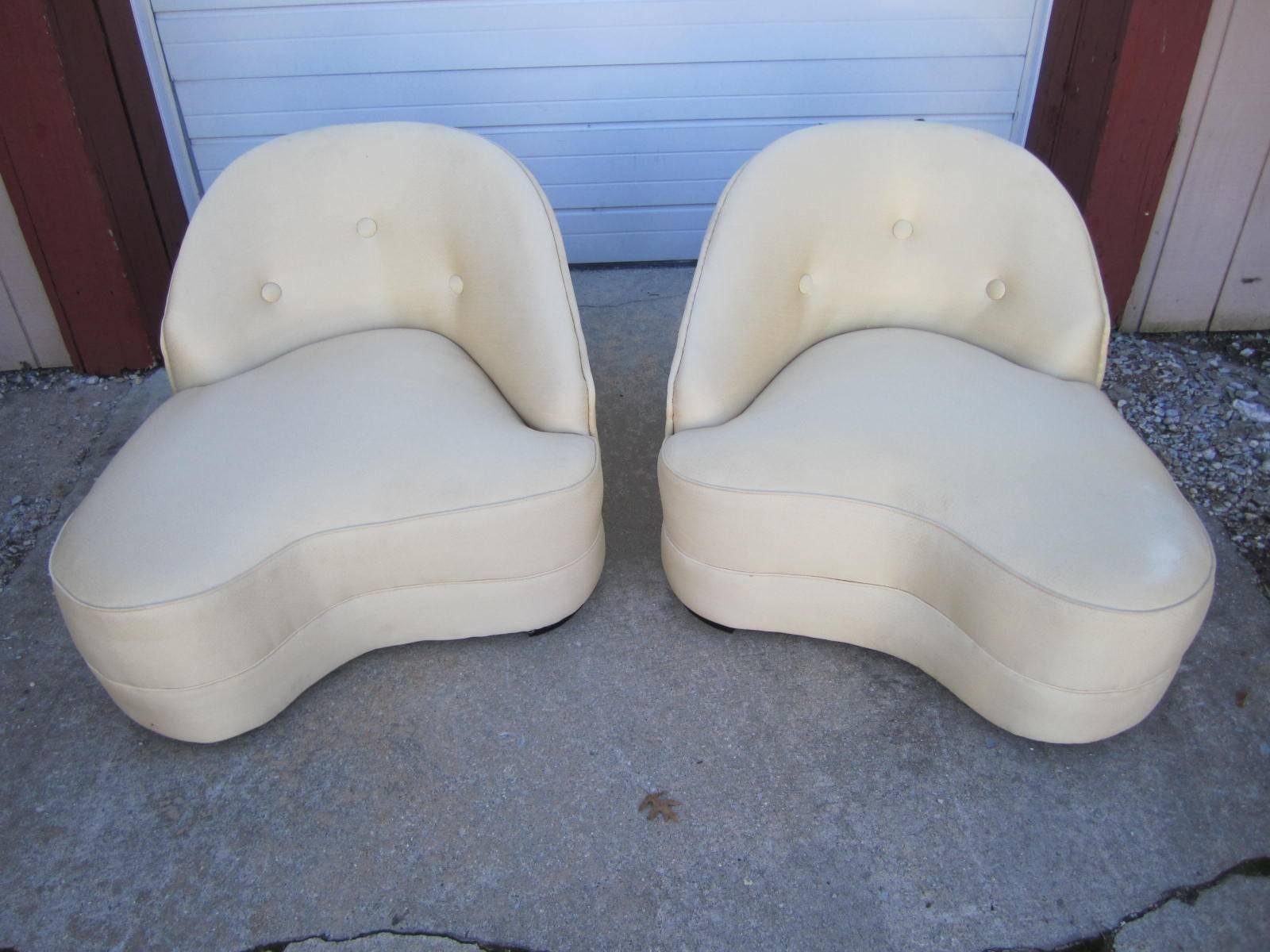 Pair Dorothy Draper style Curvaceous 40's Slipper Chairs Mid-century Modern 3