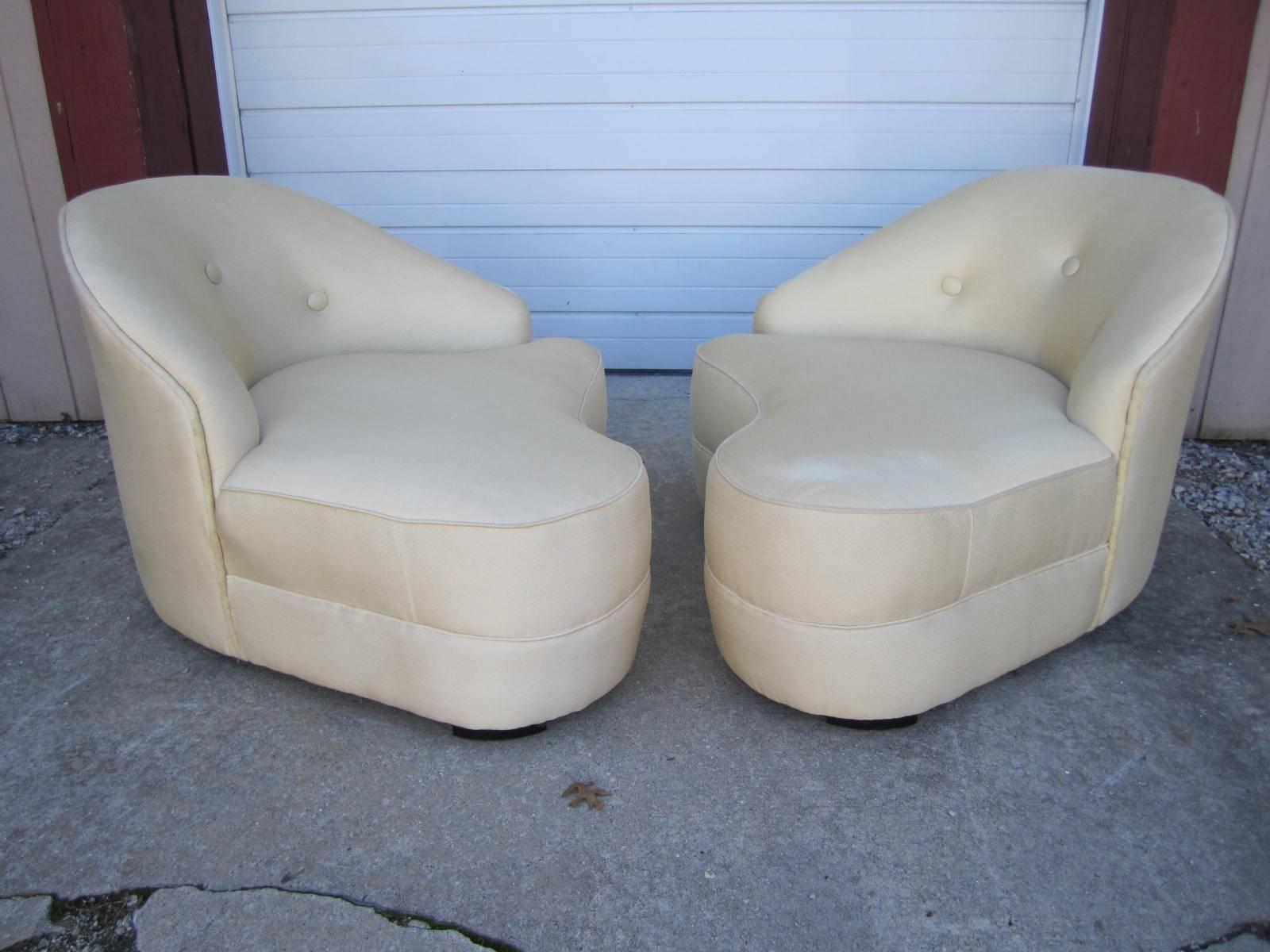 Hollywood Regency Pair Dorothy Draper style Curvaceous 40's Slipper Chairs Mid-century Modern
