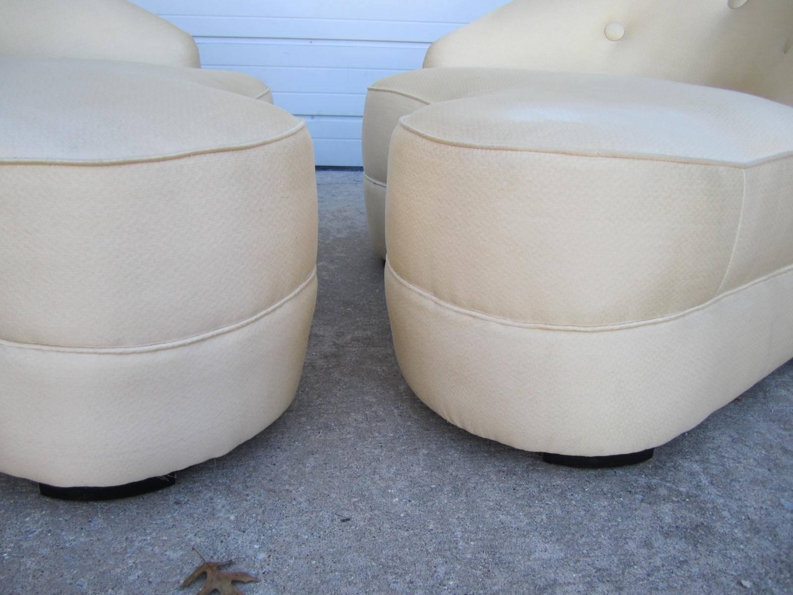 Pair Dorothy Draper style Curvaceous 40's Slipper Chairs Mid-century Modern 2