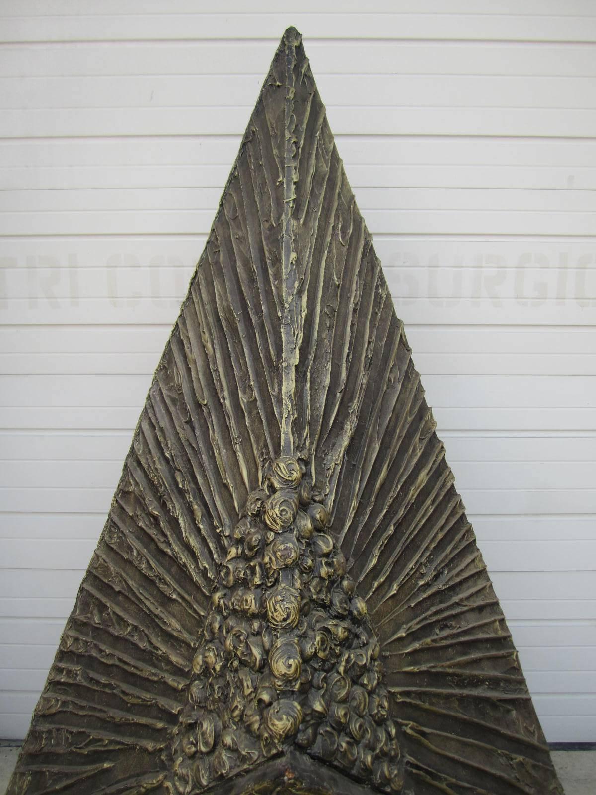 Fireplace by Adrian Pearsall for Craft Associates, USA, 1970s. The triangular base with triangular hood all with textured bronze finish, circa 1970s. Measures: 87