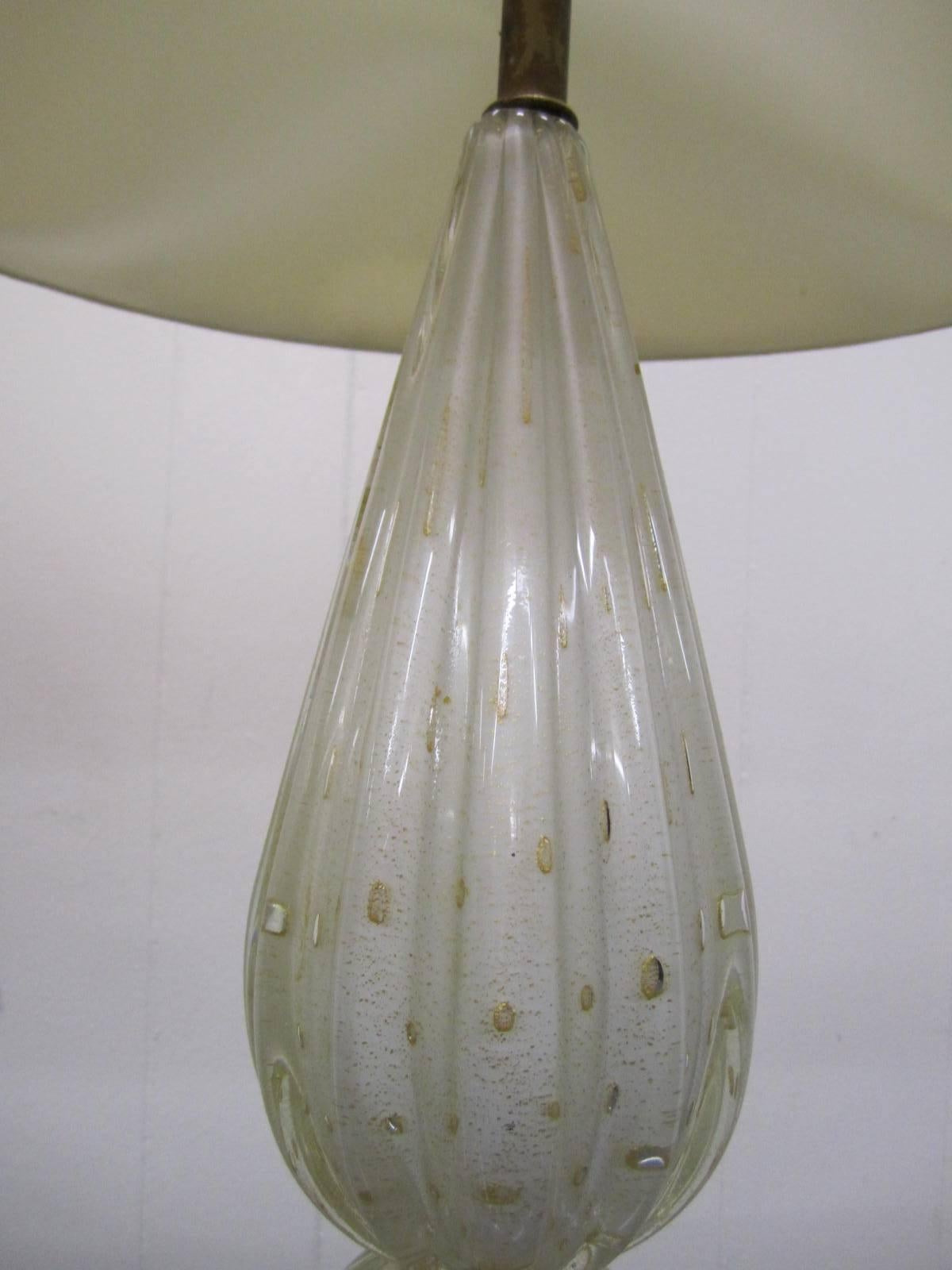 Hollywood Regency Stunning Pair of Barovier & Toso Murano Lamps with Gold Flecking For Sale