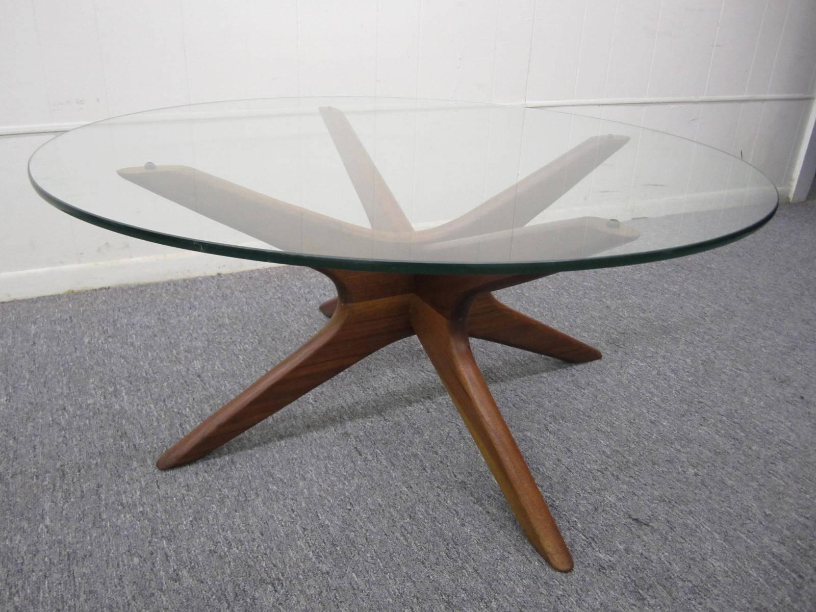 Glass  Adrian Pearsall Sculptural Circular Walnut Jax Coffee Table Mid-Century Modern