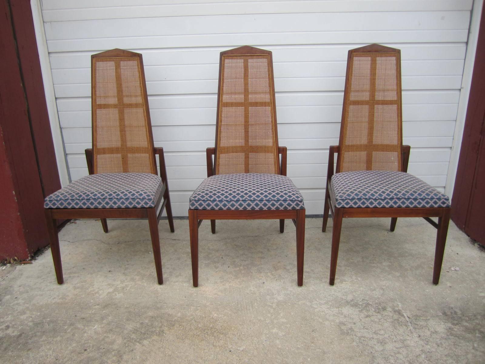 American 5 Walnut Foster and McDavid Cane-Back Dining Chairs, Mid-Century Modern For Sale