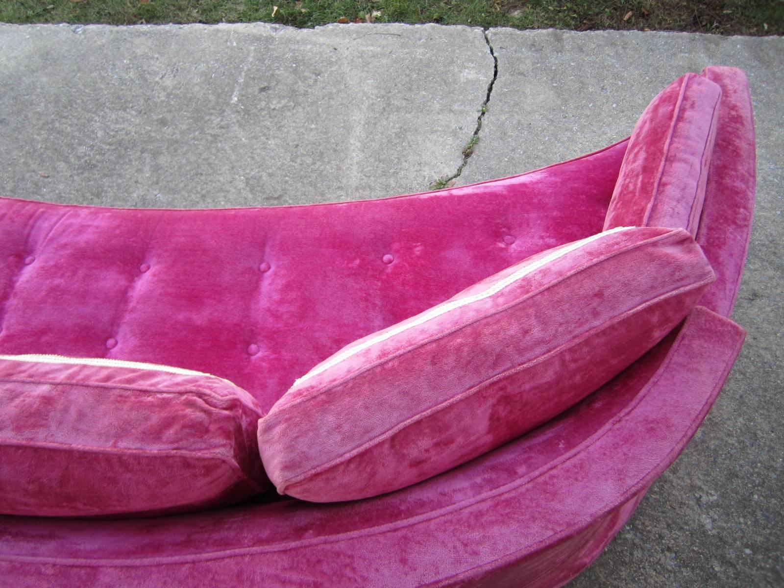 American Scrumptious Harvey Probber Hot Pink Crescent Sofa, Mid-Century Modern