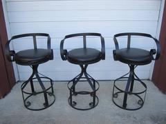 Rare Set of Five George Mulhauser Sultana Style Iron Swivel Stools Mid-Century