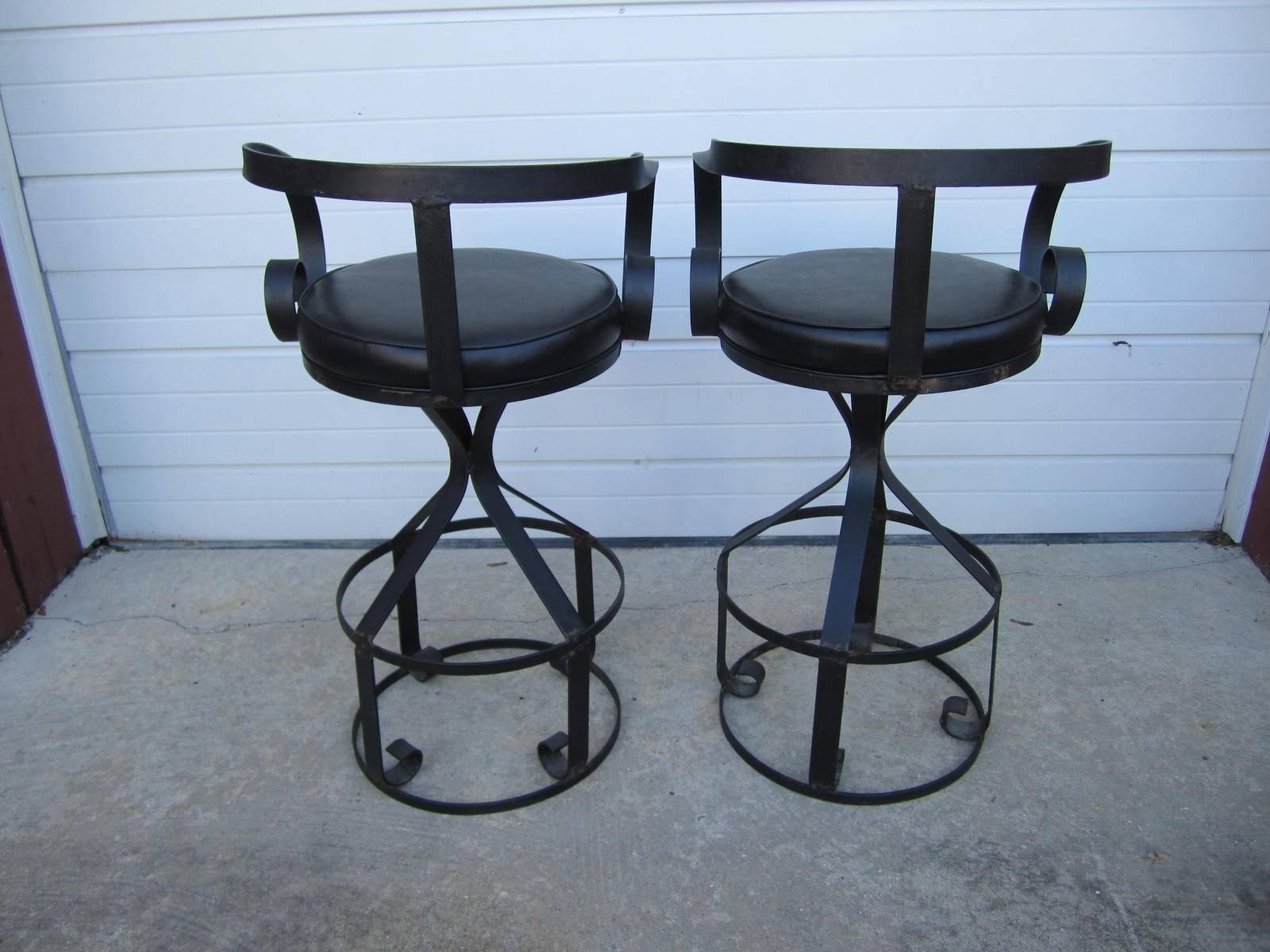 American Rare Set of Five George Mulhauser Sultana Style Iron Swivel Stools Mid-Century For Sale