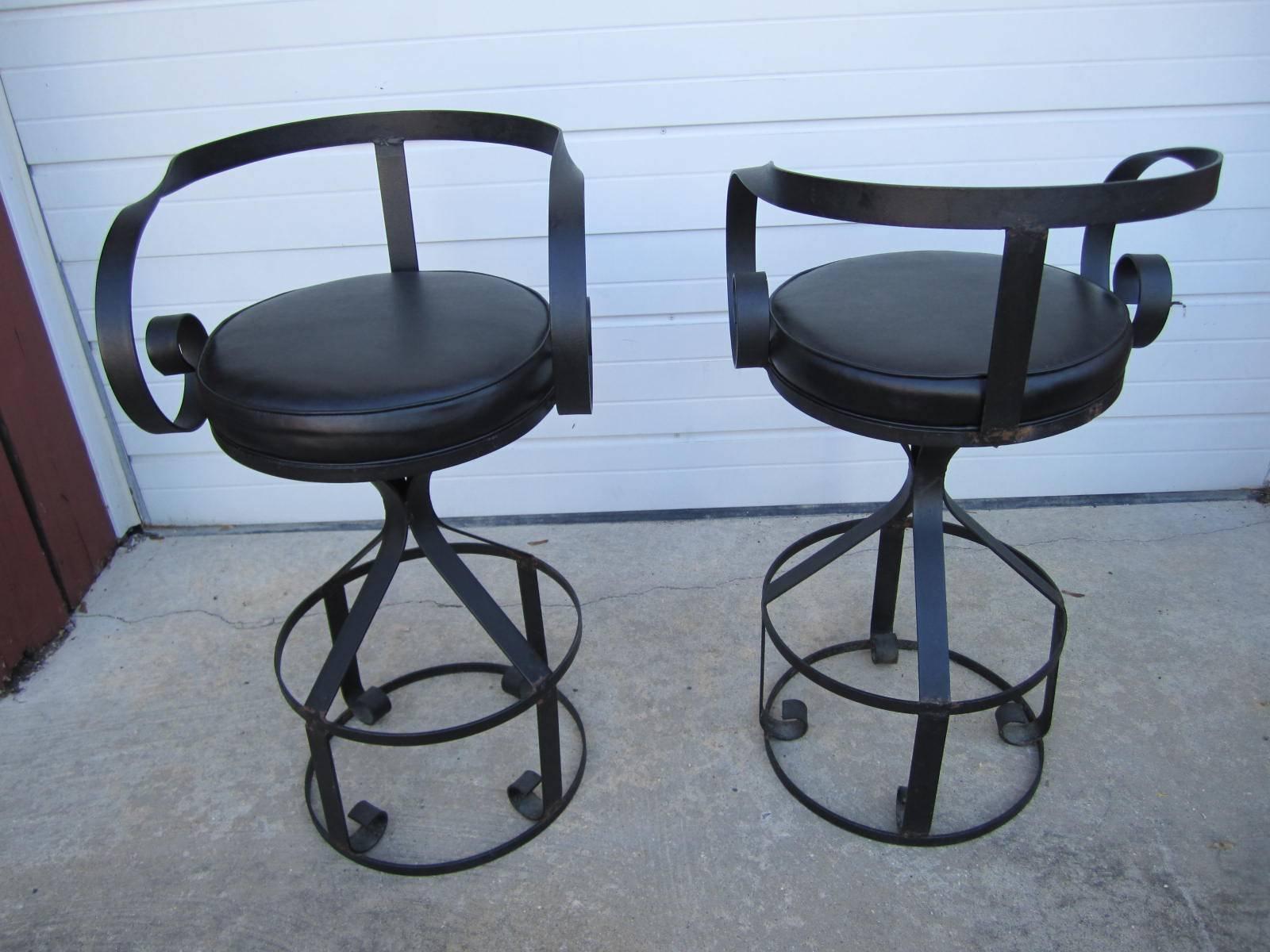 Rare Set of Five George Mulhauser Sultana Style Iron Swivel Stools Mid-Century For Sale 2