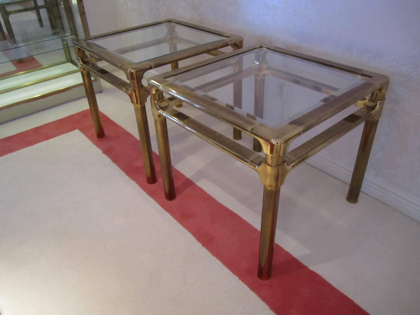 Lovely Pair Mastercraft Brass Asian Style Side End Tables 2