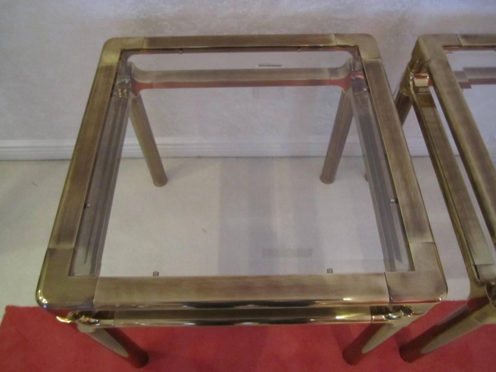 Lovely Pair Mastercraft Brass Asian Style Side End Tables 1