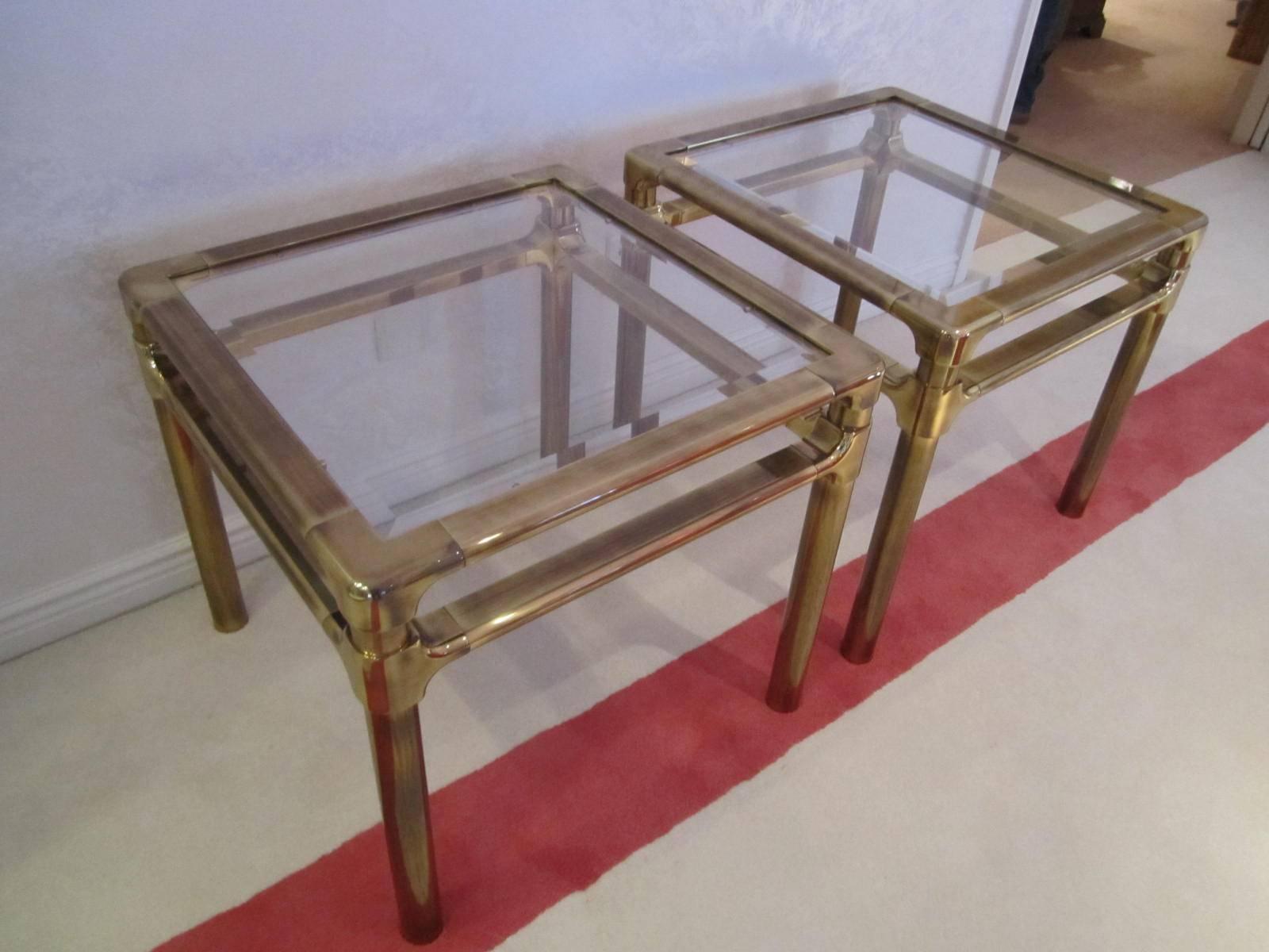 Late 20th Century Lovely Pair Mastercraft Brass Asian Style Side End Tables
