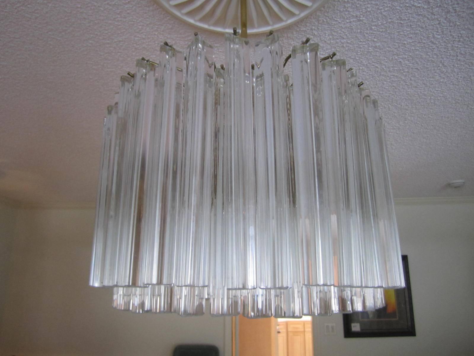 Mid-Century Modern Large Oval Venini Camer Tiered Triedri Murano Chandelier For Sale