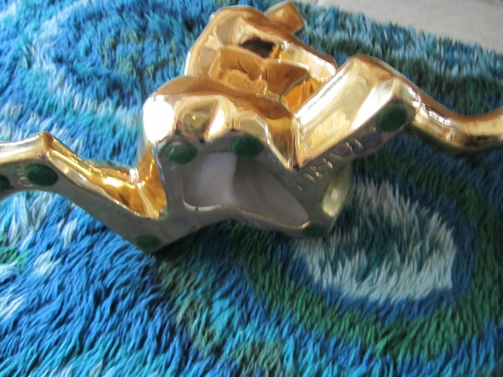 Mid-20th Century Gorgeous Signed Jaru Ceramic Cubist Gold Lovers