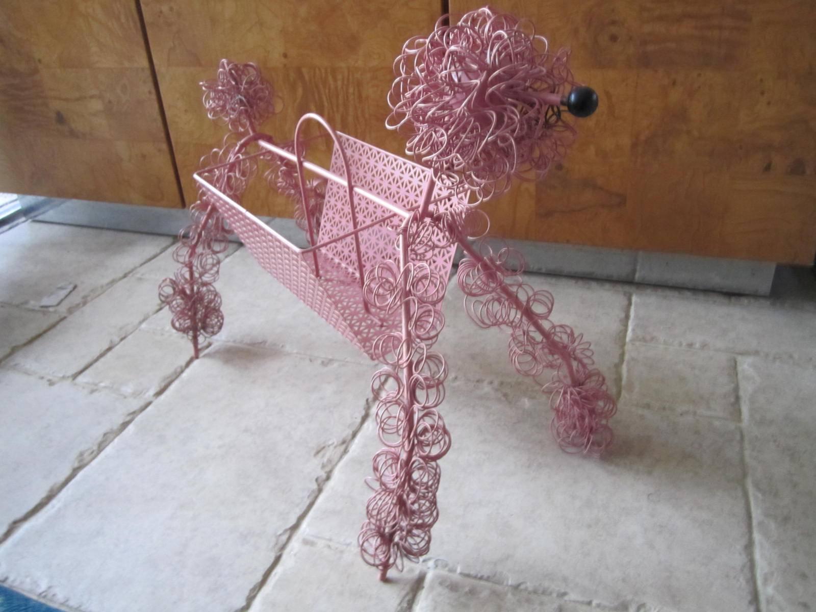 Mid-Century Modern Fun Whimsical Weinberg 1950s Pink Poodle Magazine Rack For Sale