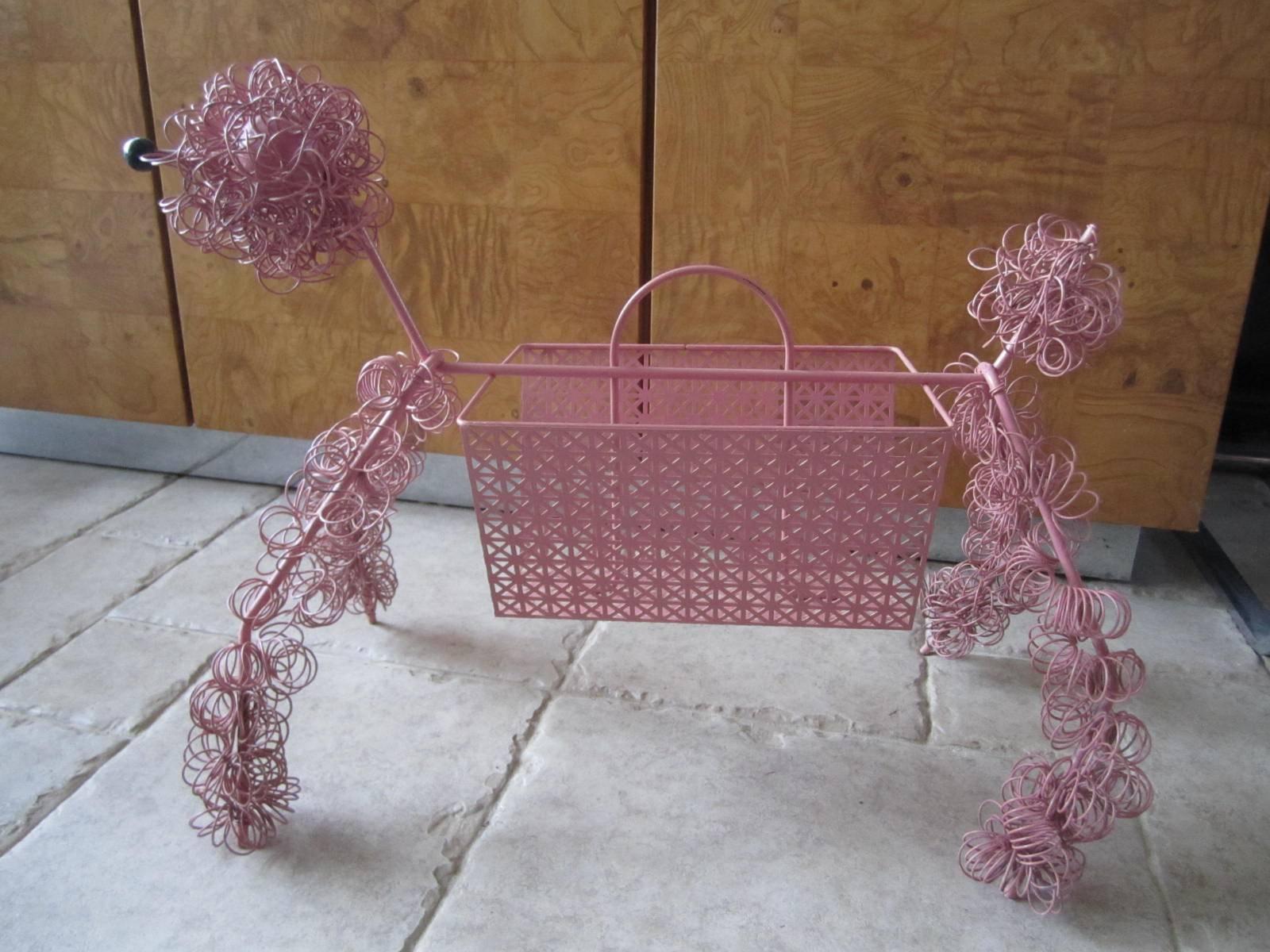 Fun Whimsical Weinberg 1950s Pink Poodle Magazine Rack In Good Condition For Sale In Pemberton, NJ