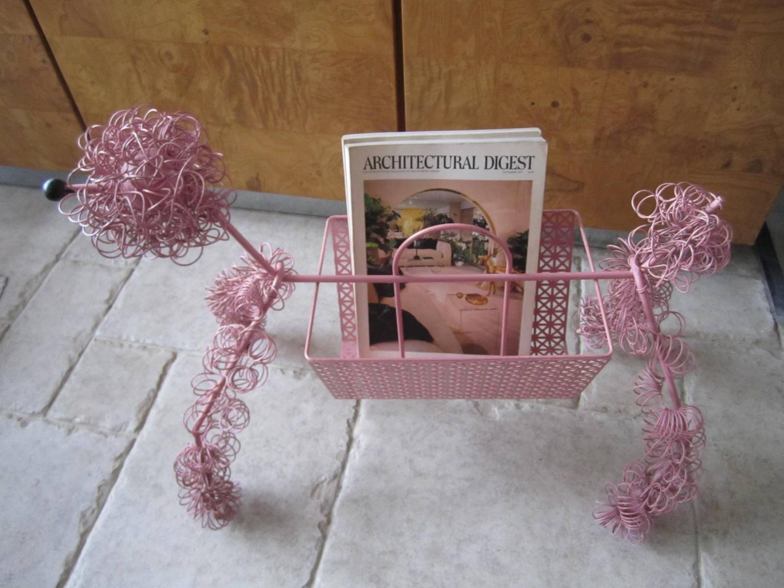 Fun Whimsical Weinberg 1950s Pink Poodle Magazine Rack In Good Condition For Sale In Pemberton, NJ