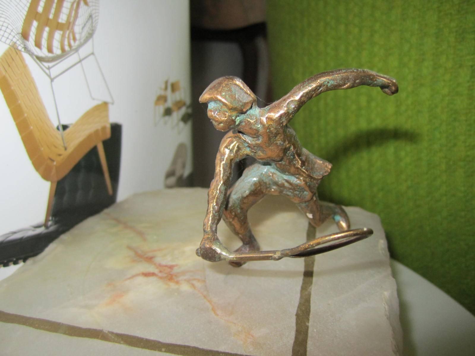 Whimsical Pair of Curtis Jere Brass Onyx Tennis Player Bookends, Mid-Century In Excellent Condition For Sale In Pemberton, NJ