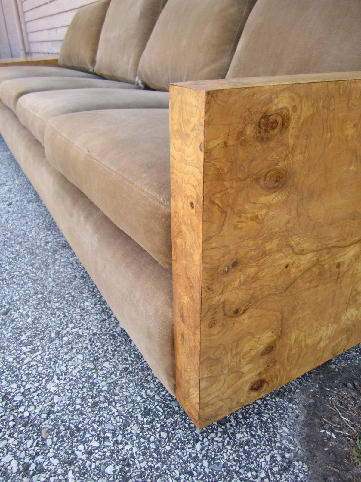 Gorgeous Milo Baughman Three-Piece Burled Olivewood Sofa Sectional 1