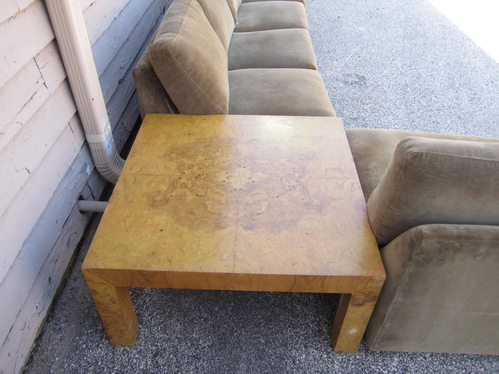 Mid-Century Modern Gorgeous Milo Baughman Three-Piece Burled Olivewood Sofa Sectional