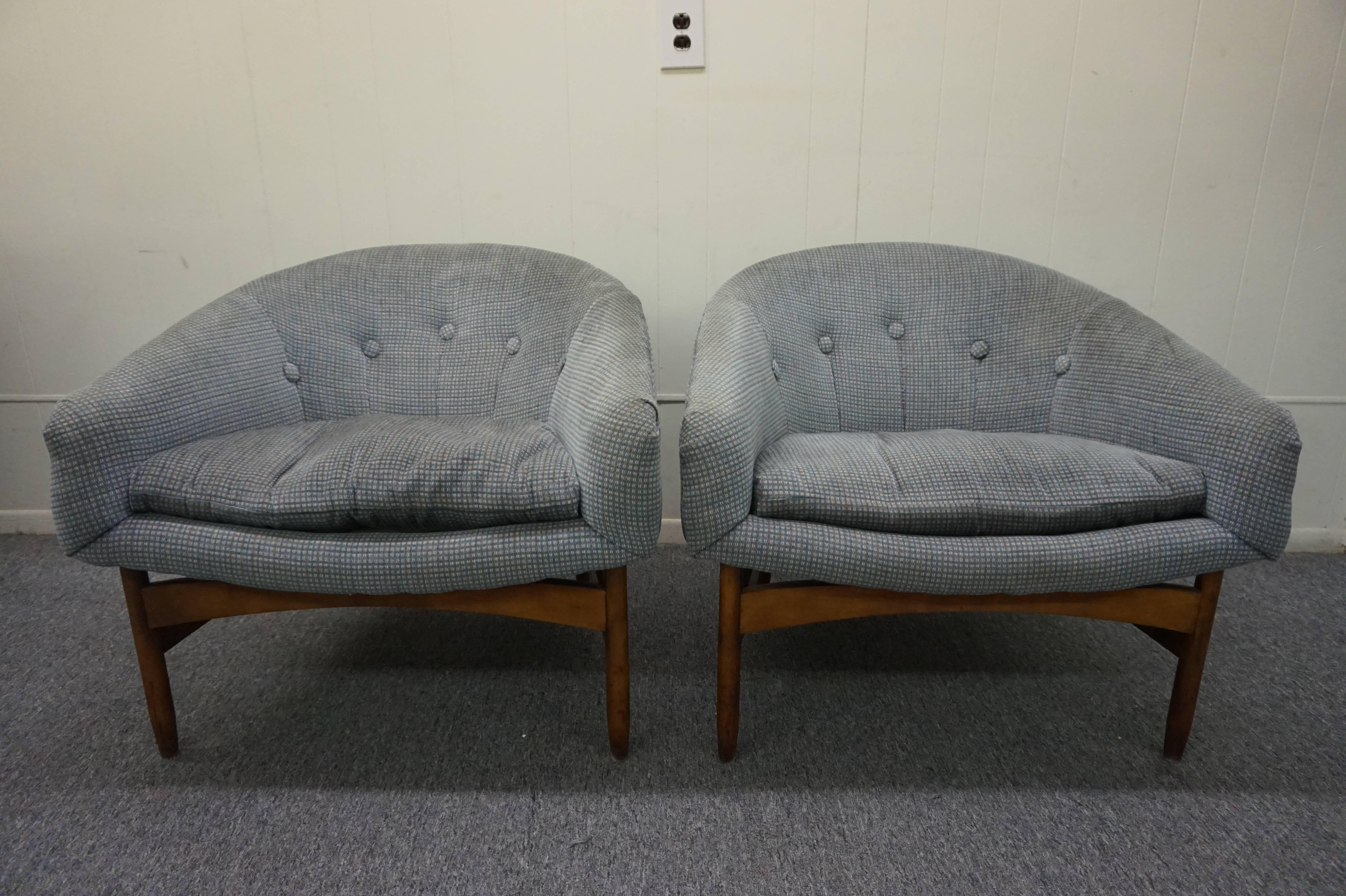 Lovely Pair of Lawrence Peabody Barrel Back Lounge Chairs Mid-Century Modern 4