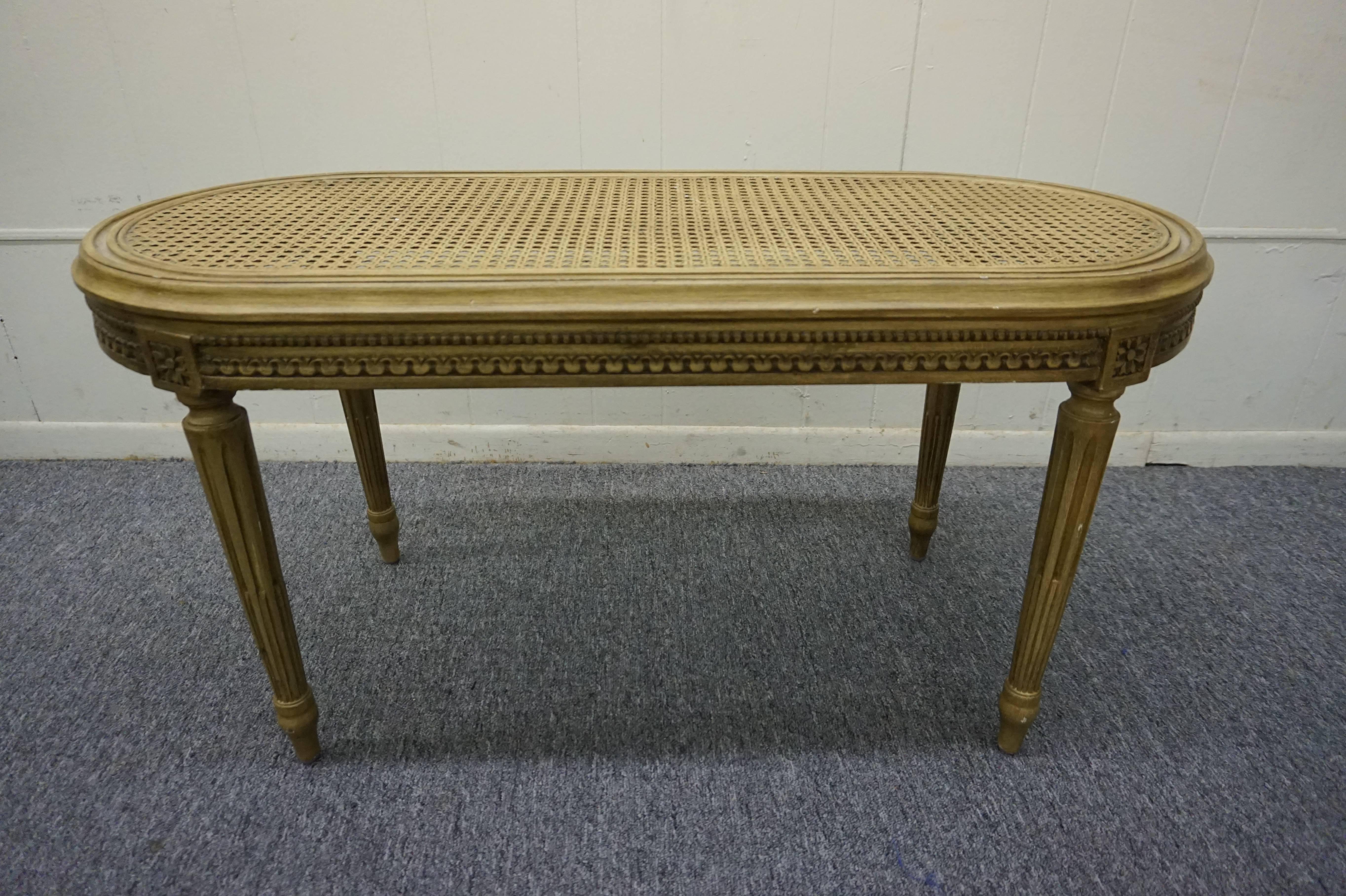 Upholstery Lovely French Louis XVI Style Caned Seat Bench Hollywood Regency