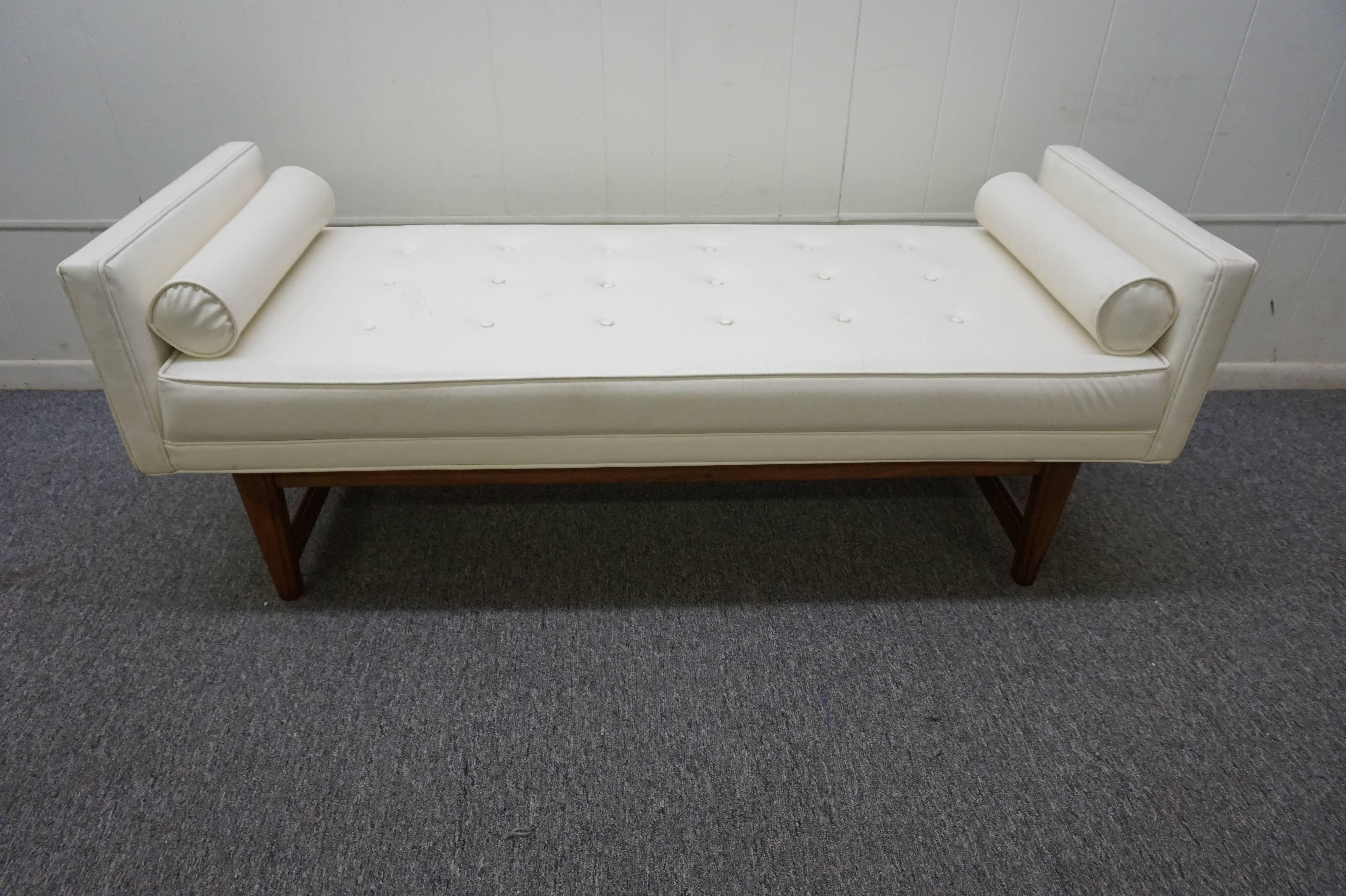 Handsome Upholstered American Mid-century Walnut Bench 2