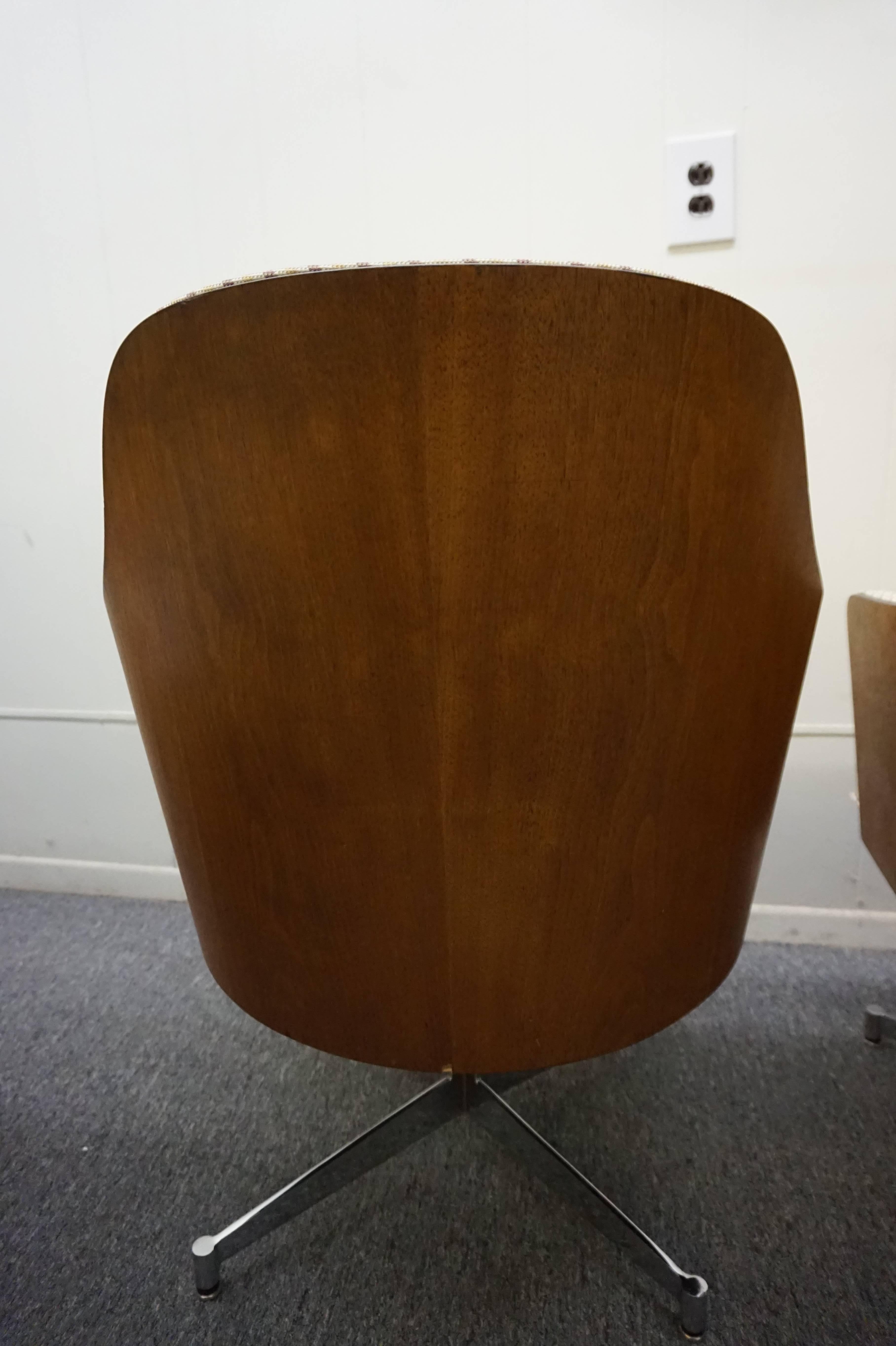 Mid-20th Century Four Milo Baughman Style Teak Back Swivel Dining Chairs, Mid-Century Modern